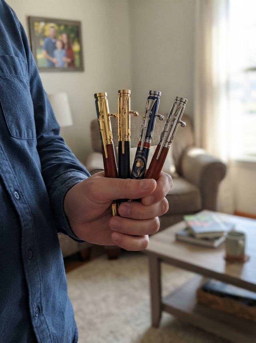 Customer holding a set of decorative pens