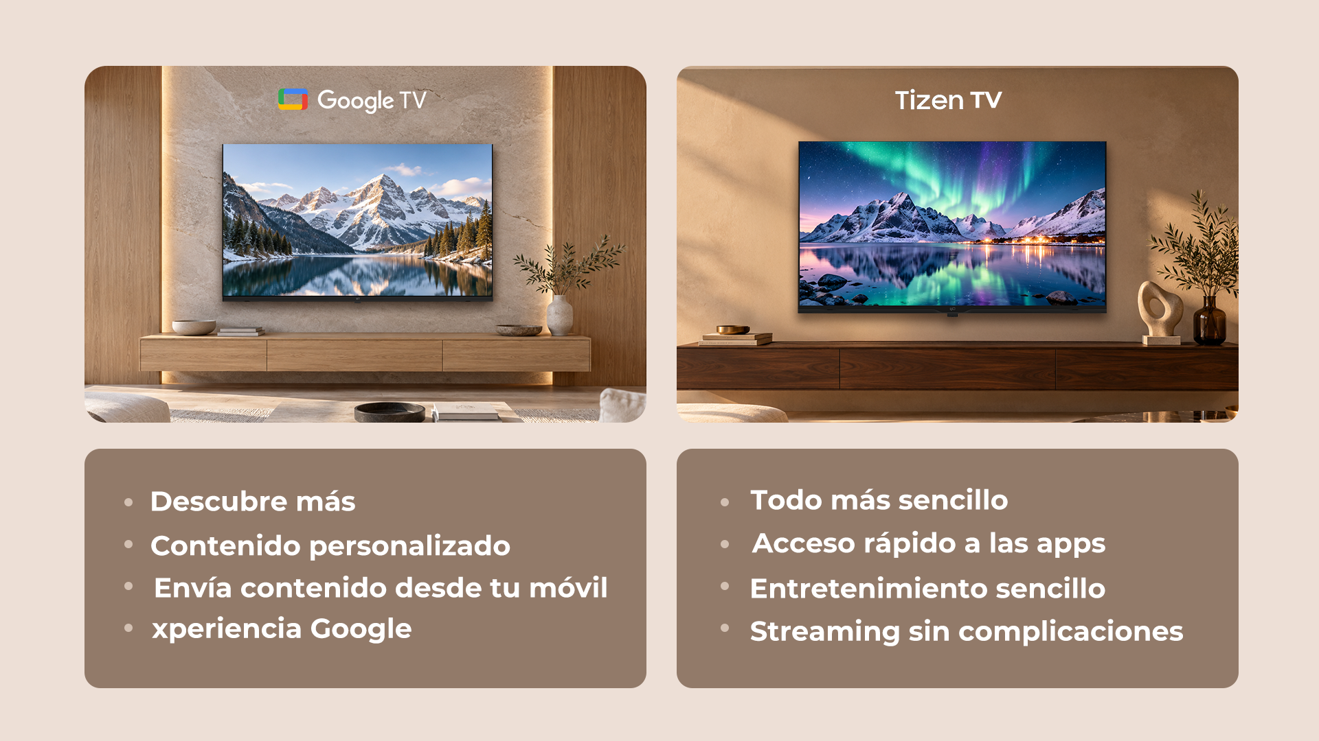 Comparativa de Google TV y Tizen TV en contenidos, aplicaciones y transmisi&oacute;n desde el m&oacute;vil