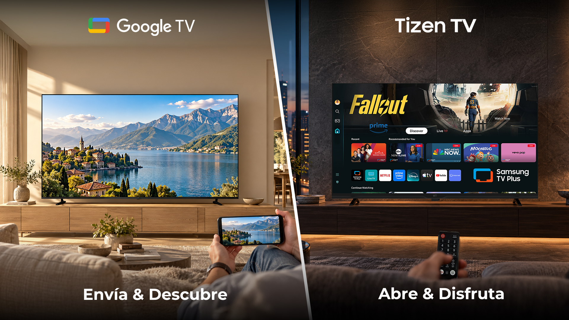 Comparativa de Google TV y Tizen TV en contenidos, aplicaciones y transmisi&oacute;n desde el m&oacute;vil
