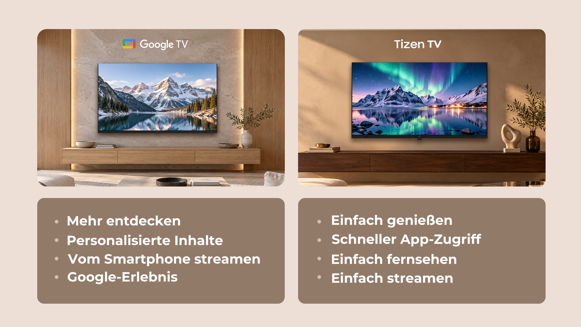 Google TV und Tizen TV im Vergleich bei Apps, Streaming und Smartphone-&Uuml;bertragung
