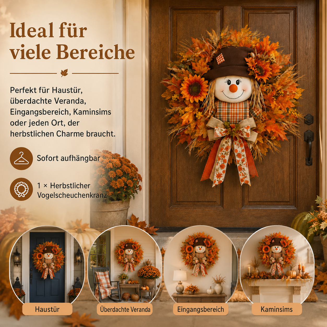 Detaillierte Produktansicht des Schreckgespenst-Herbstkranzes