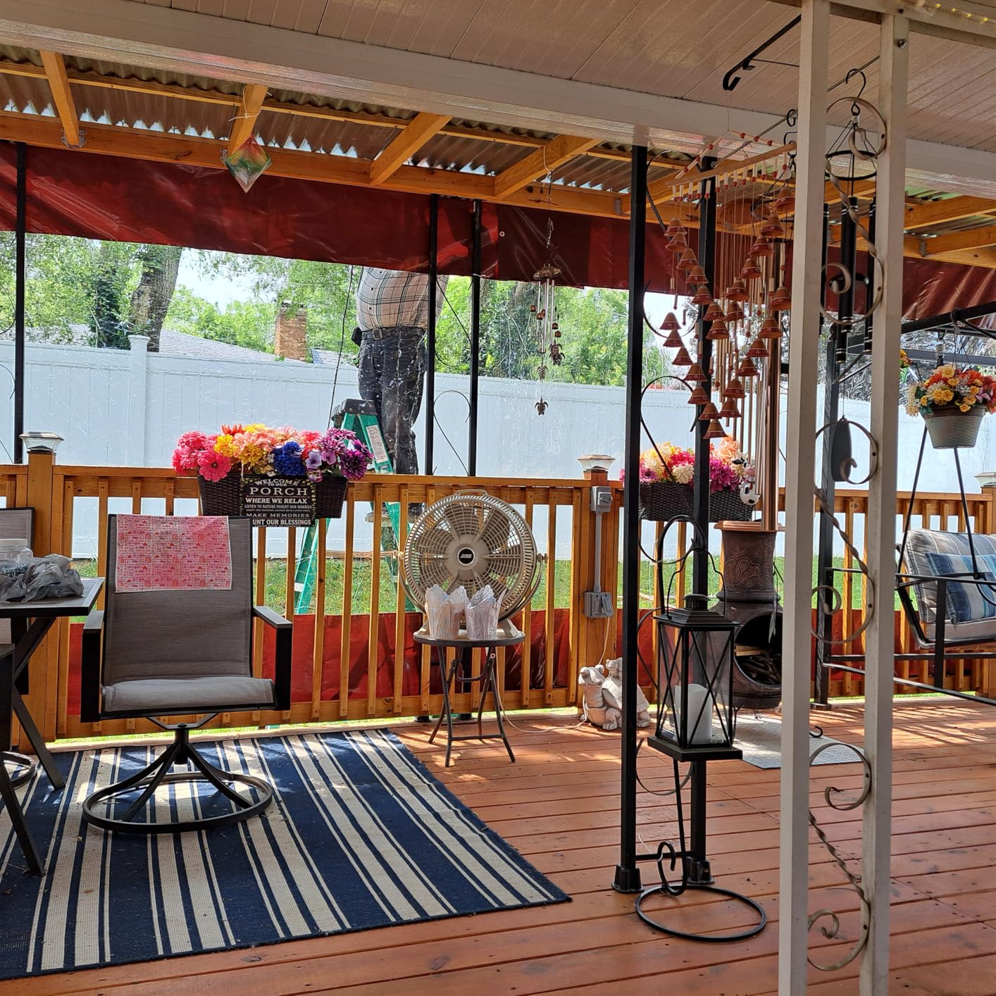 Clear vinyl curtain panel planned for an open porch