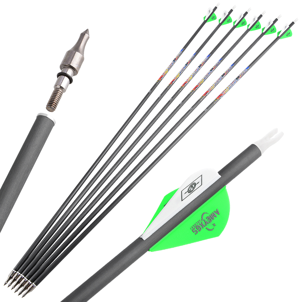 SHARROW 12pcs Archery Carbon Arrows 31 inch Target Practice Arrows Spine 1000 Fletching 2 Turkey Feathers with Arrow Quiver for Compound Recurve Bow 