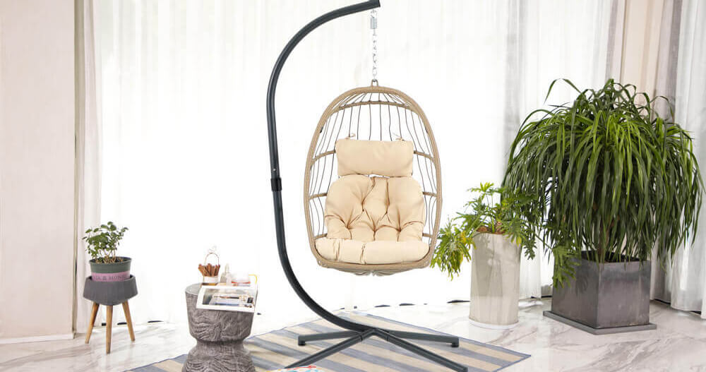 outdoor hanging chair, hanging chair with stand, hanging egg chair with stand