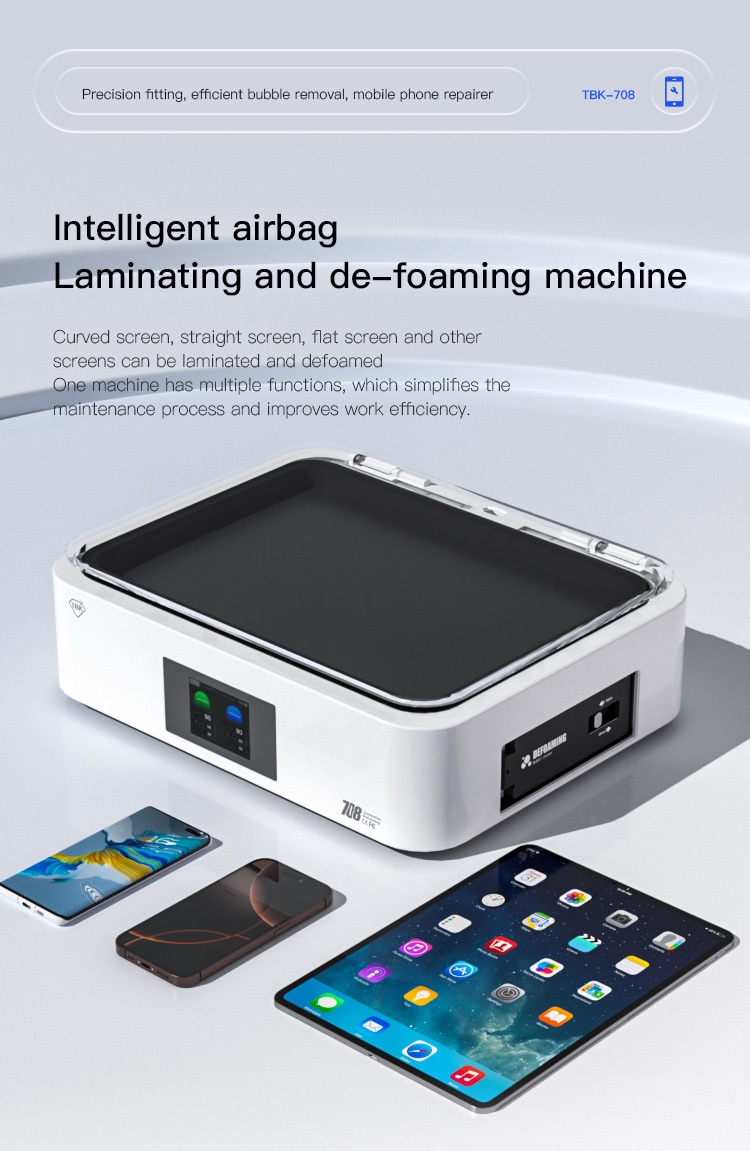   OCA Vacuum Press Apple iPhone iPad MacBook Condition New Motor PLC Pump TBK-708 15inch Airbag Curved Screen Laminating Machine