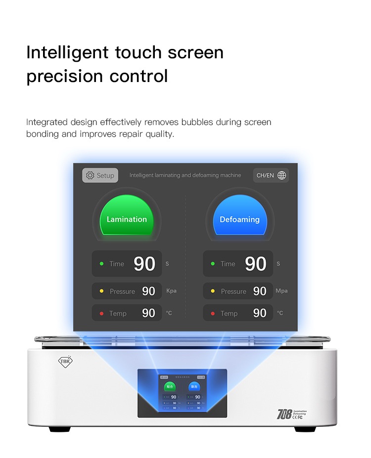   OCA Vacuum Press Apple iPhone iPad MacBook Condition New Motor PLC Pump TBK-708 15inch Airbag Curved Screen Laminating Machine