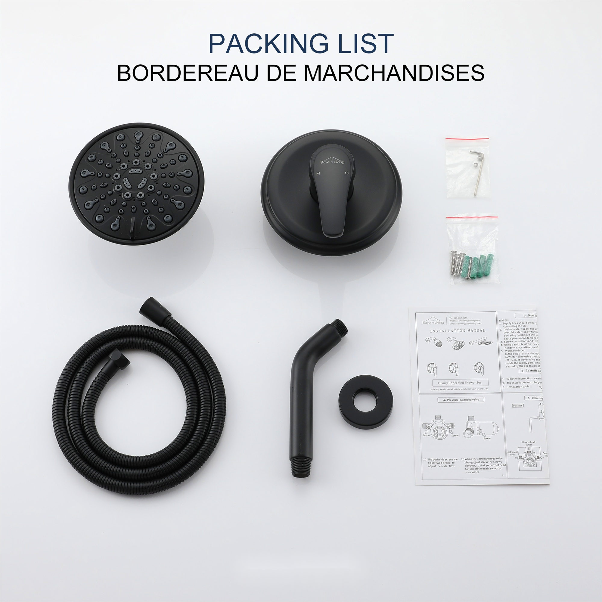 6" Wall Mounted Matte Black Shower Faucet with 6 Spray Patterns