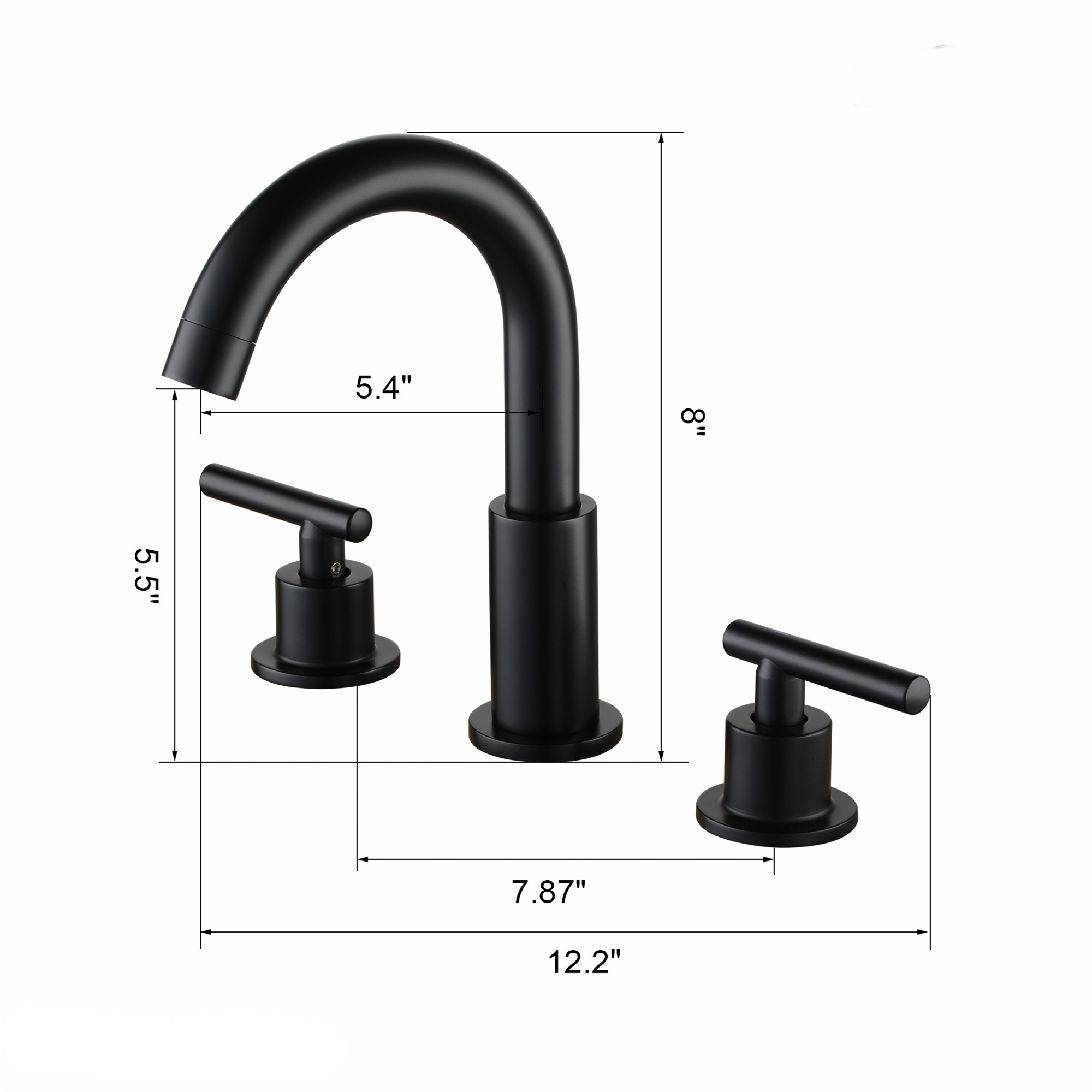 8" Widespread 3-Hole Mid-Arc Bathroom Sink Faucet with 2-Handle Design