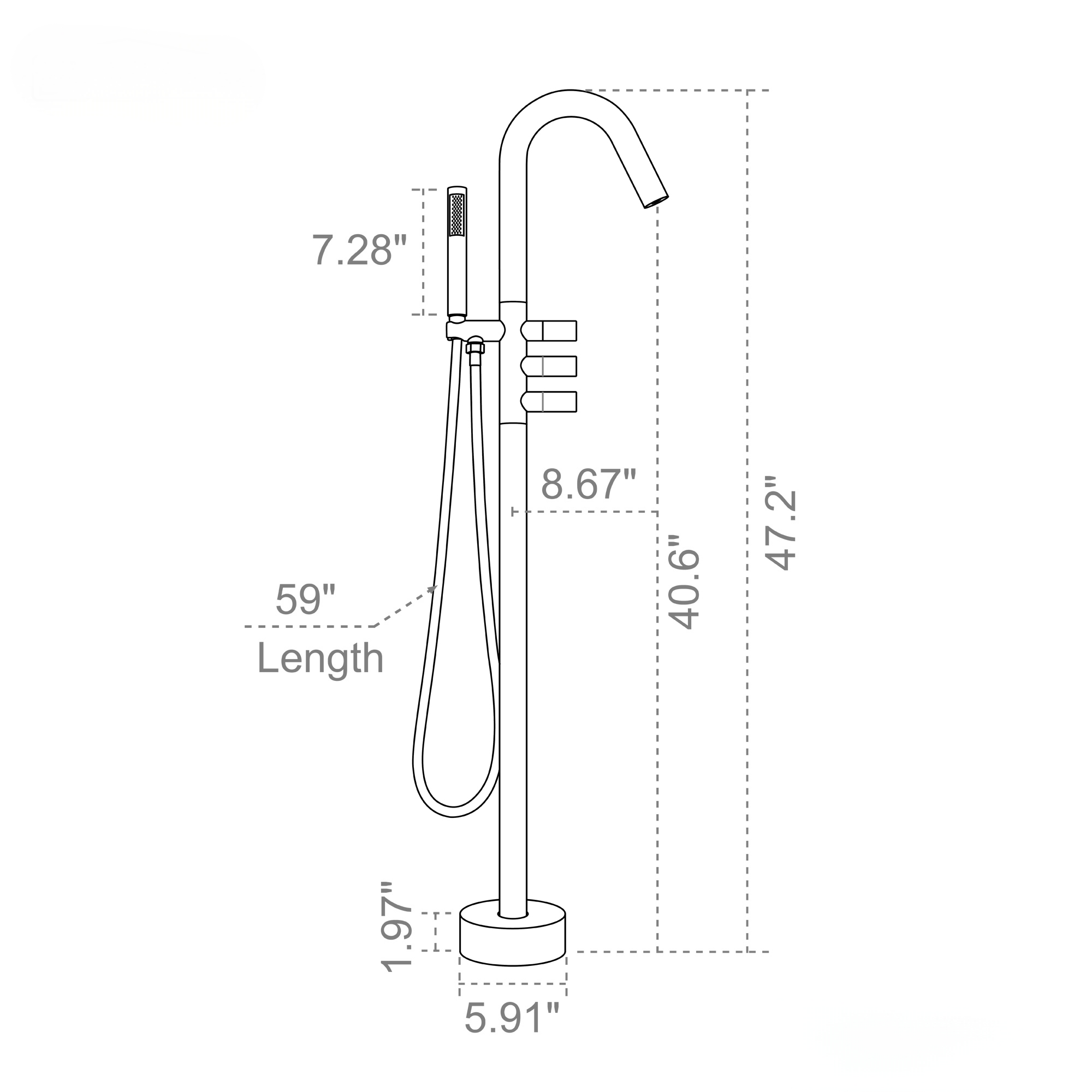 Freestanding Floor Mount Tub Filler Faucet with Handheld Shower in Solid Brass Construction