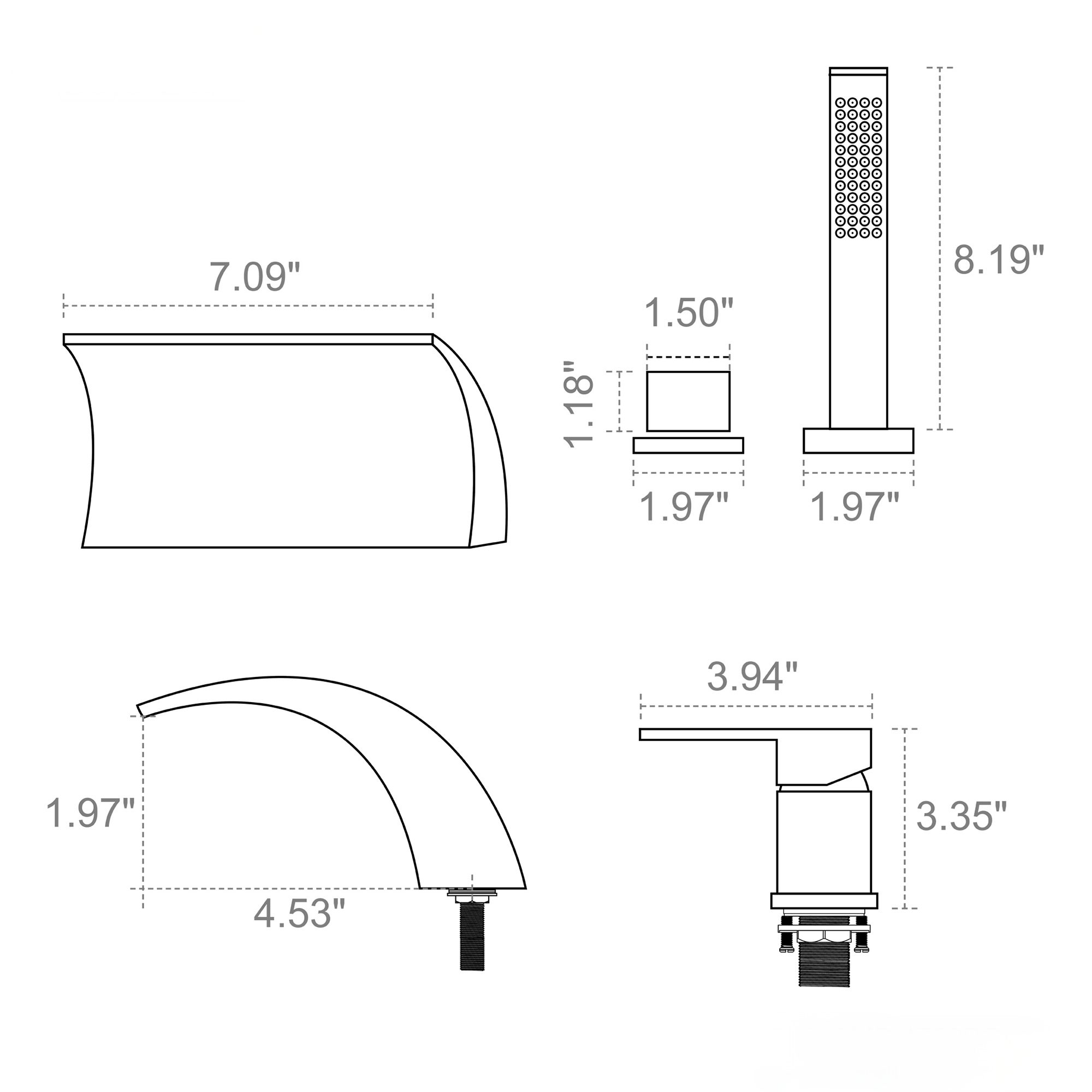 Deck-Mounted Roman Tub Faucet with Hand Shower in Matte Black/Brushed Gold