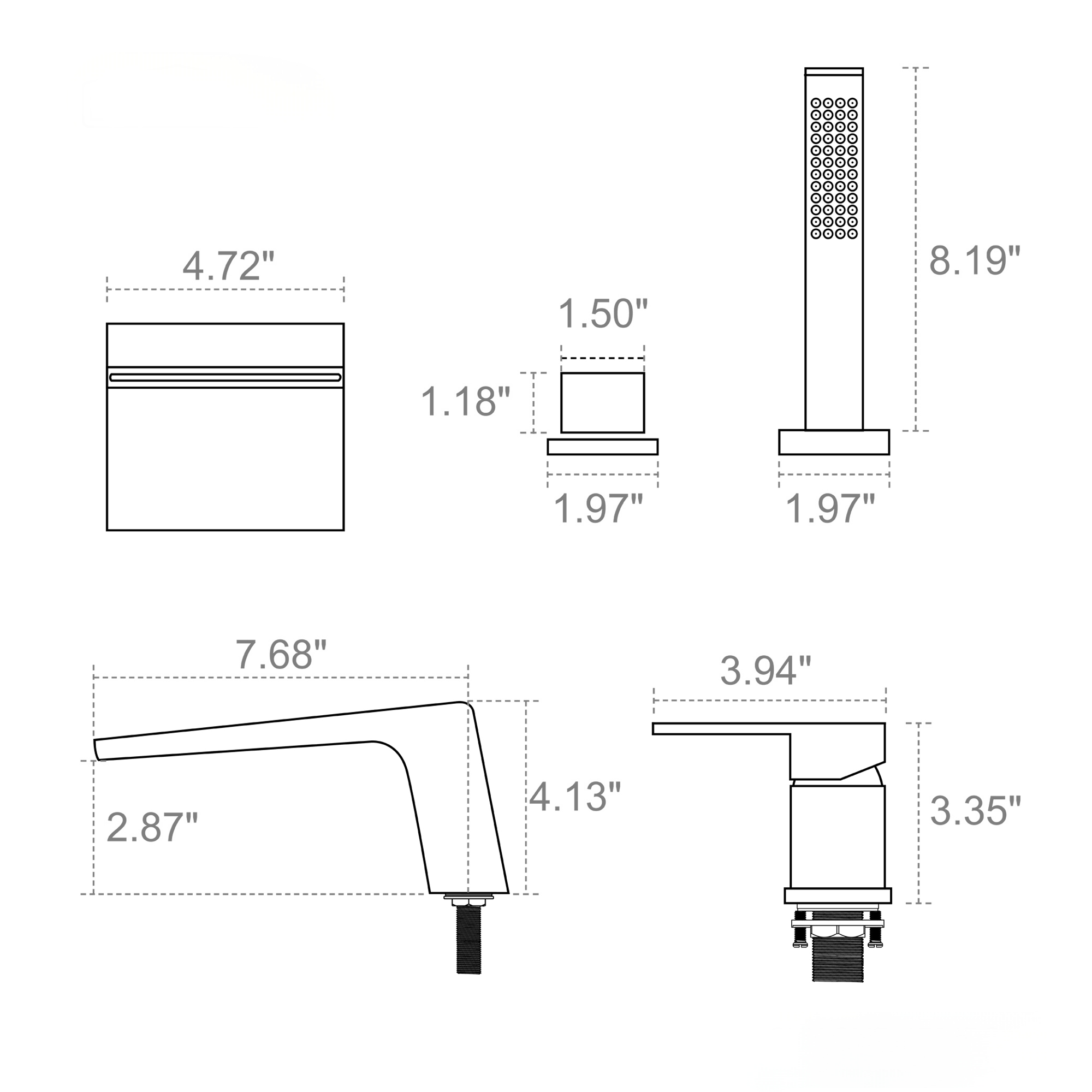 Deck-Mounted Single-Handle Roman Tub Faucet with Hand Shower
