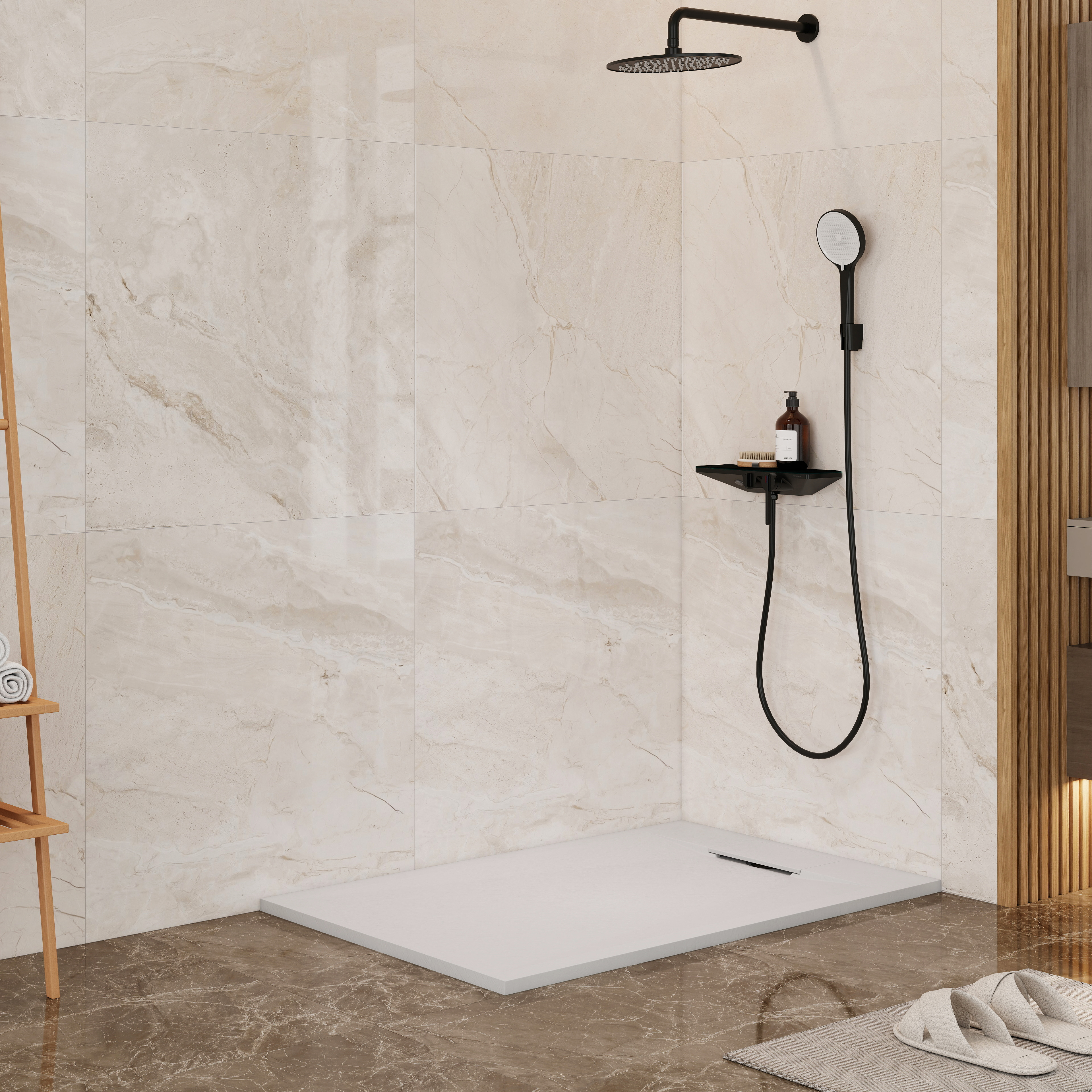 European-Style SMC Shower Base with Anti-Slip Design in Black or White