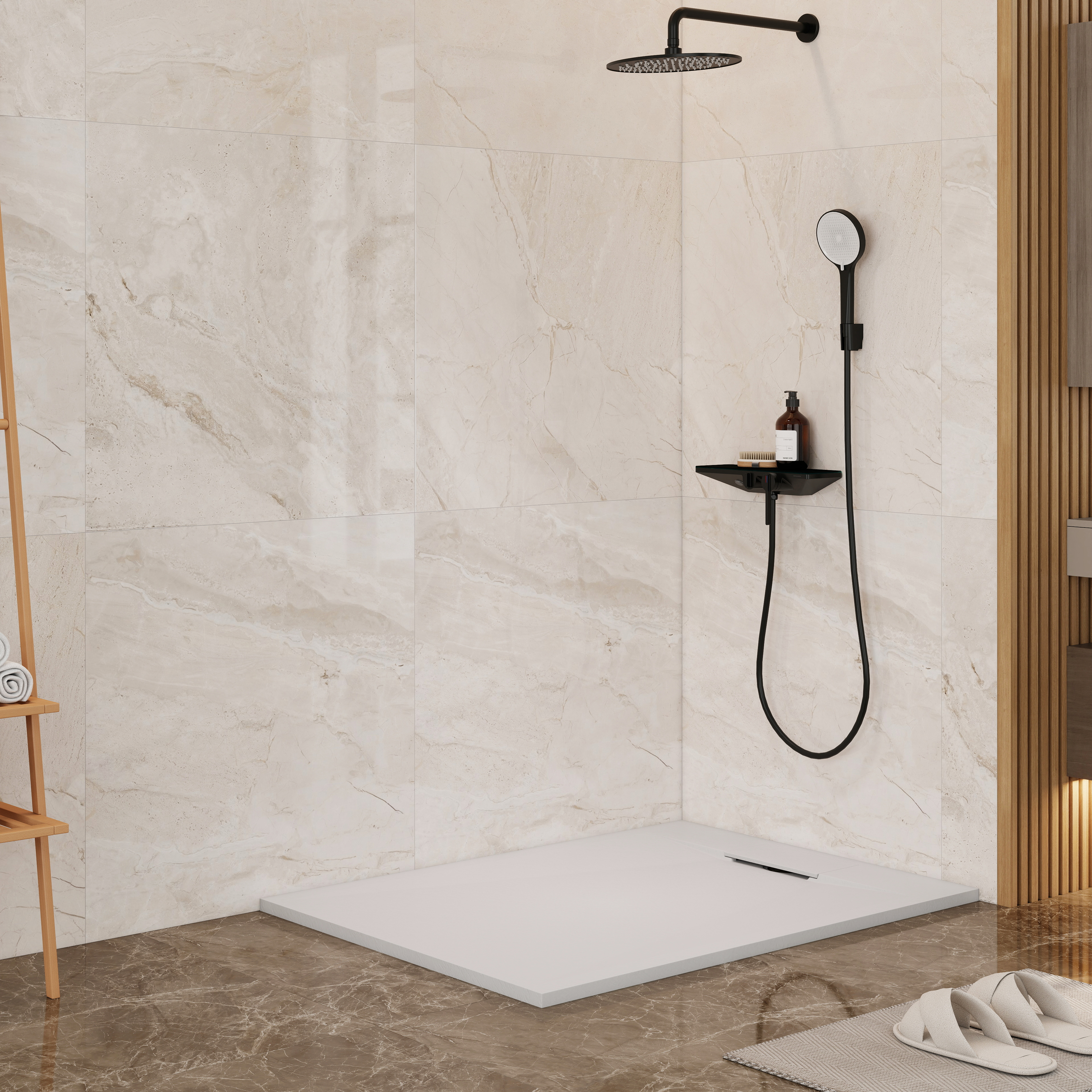 European-Style SMC Shower Base with Anti-Slip Design in Black or White