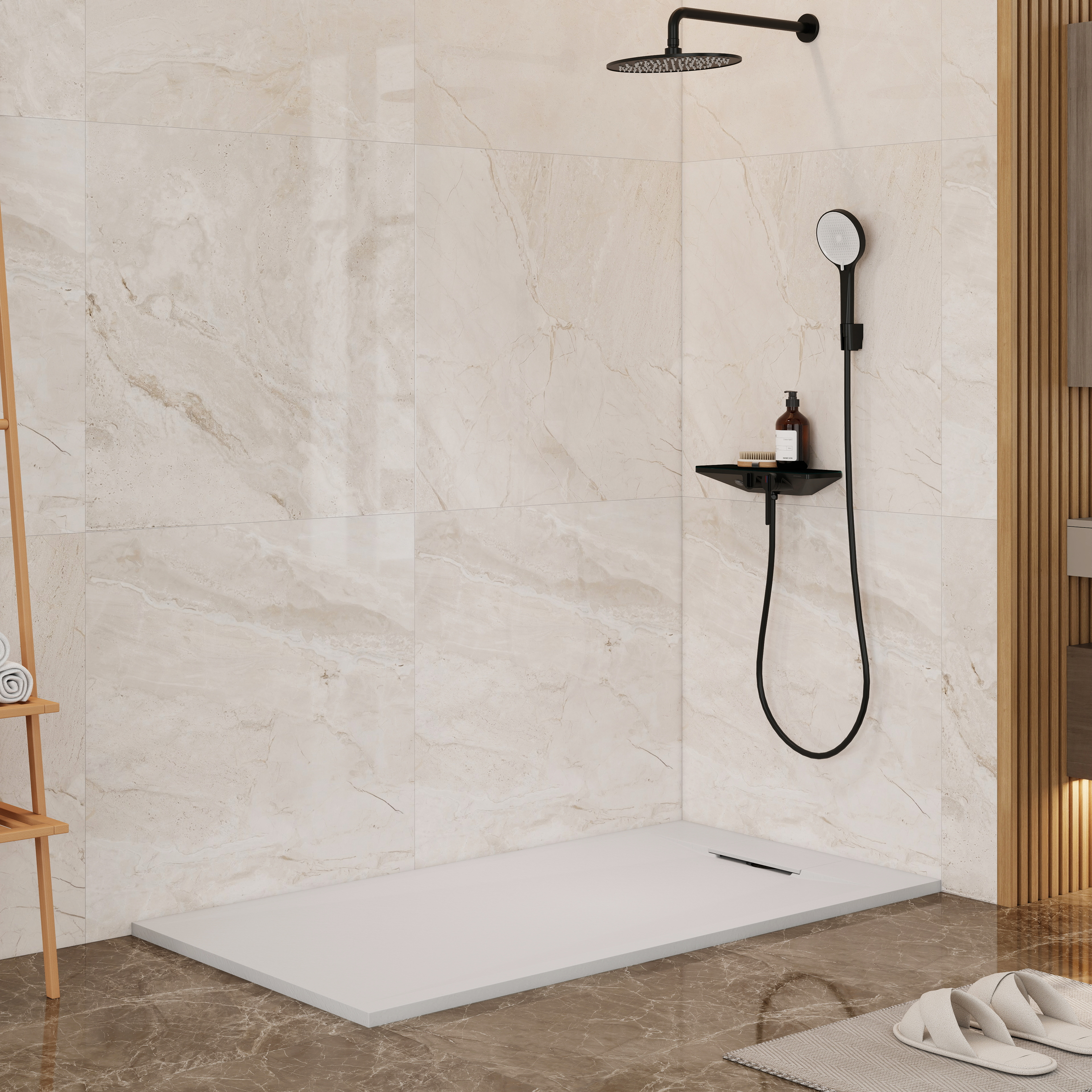 European-Style SMC Shower Base with Anti-Slip Design in Black or White