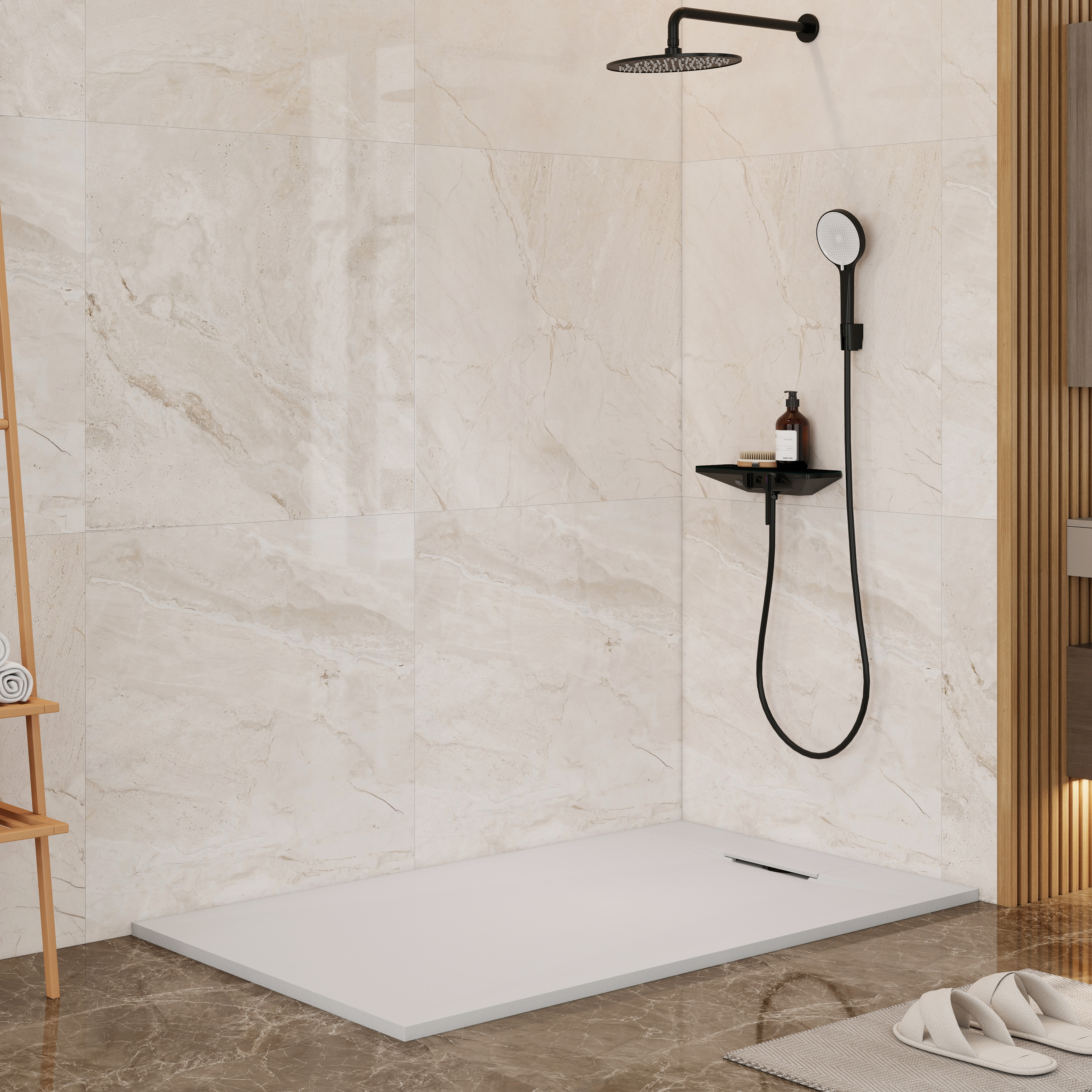European-Style SMC Shower Base with Anti-Slip Design in Black or White