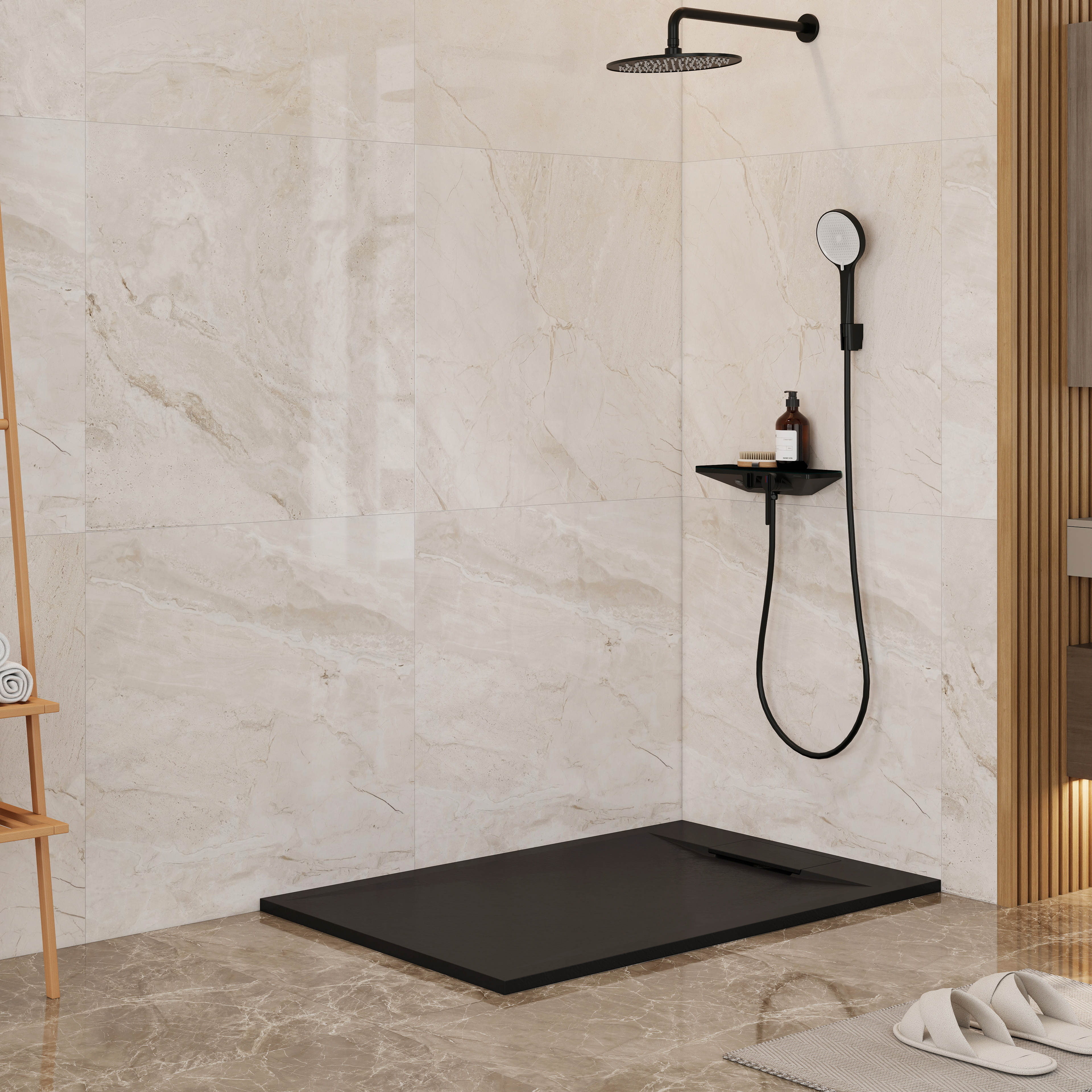 European-Style SMC Shower Base with Anti-Slip Design in Black or White