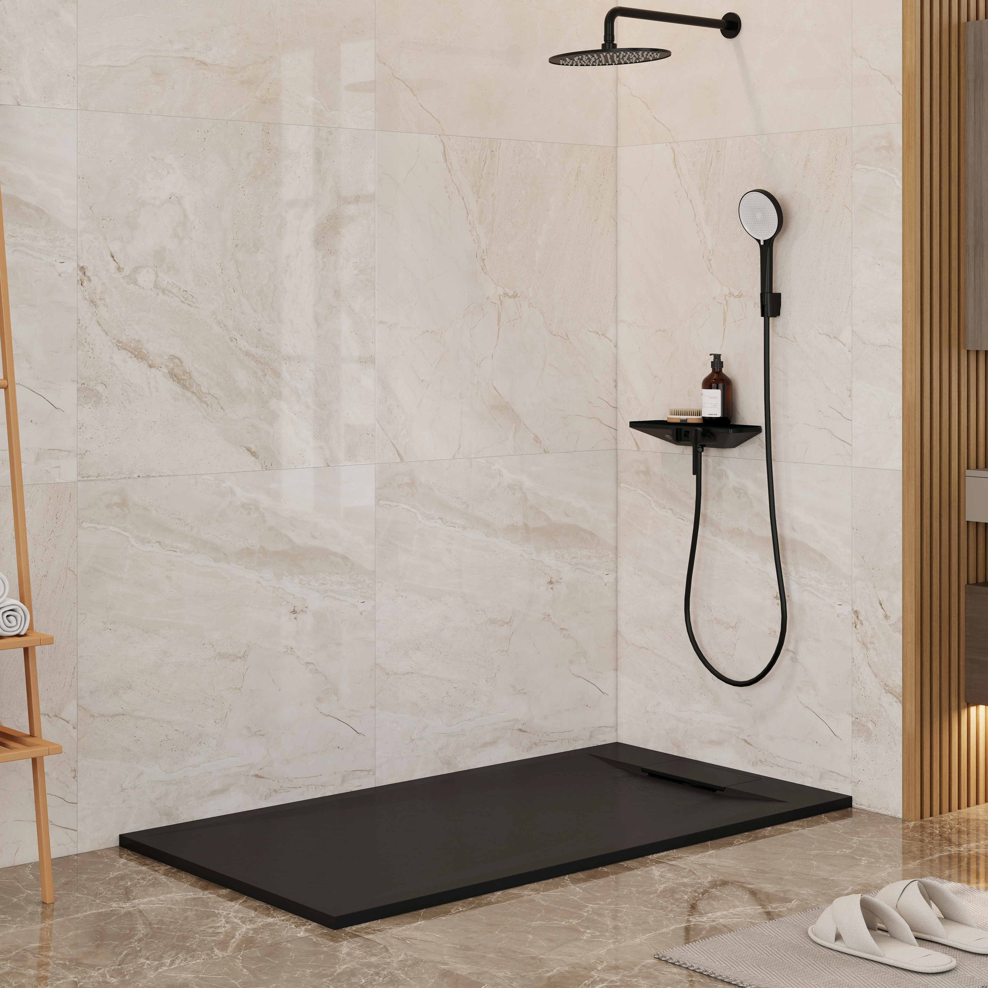 European-Style SMC Shower Base with Anti-Slip Design in Black or White