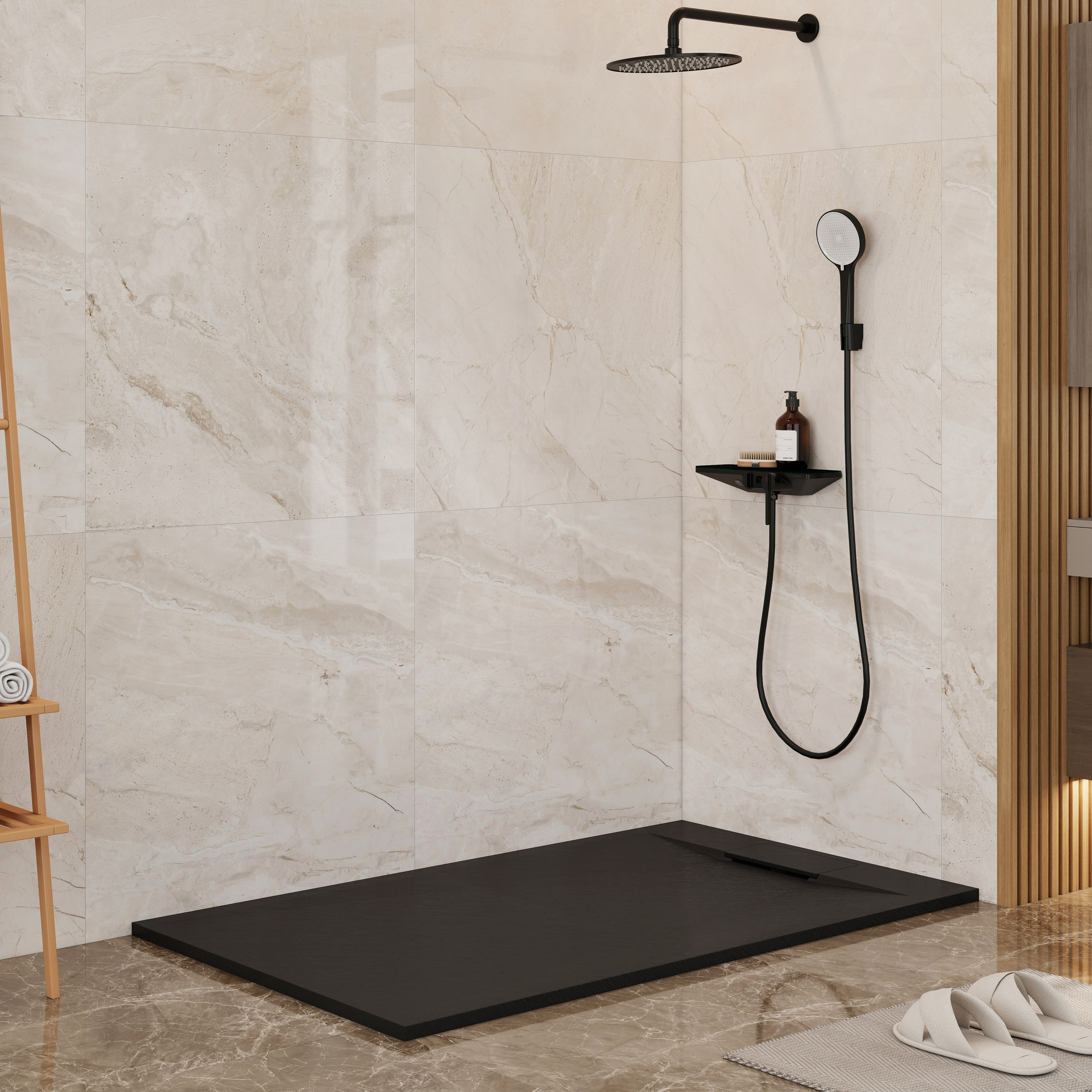 European-Style SMC Shower Base with Anti-Slip Design in Black or White
