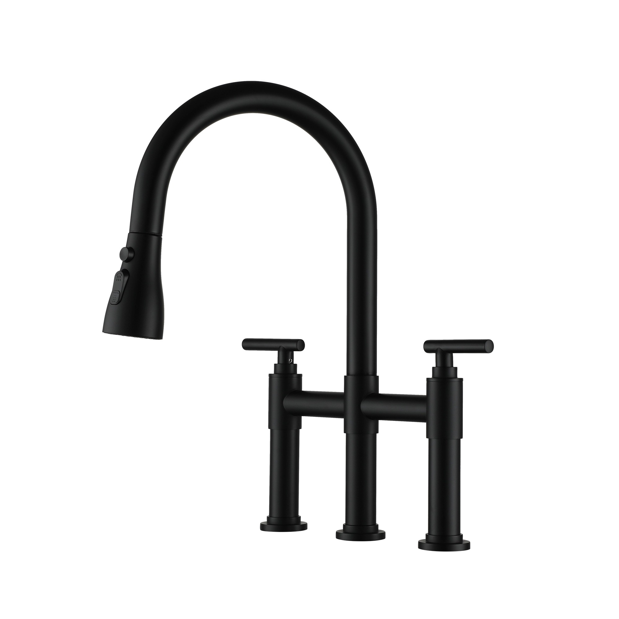 2 Hands 3 Holes Widespread Kitchen Faucet with 3 Way Spray Function