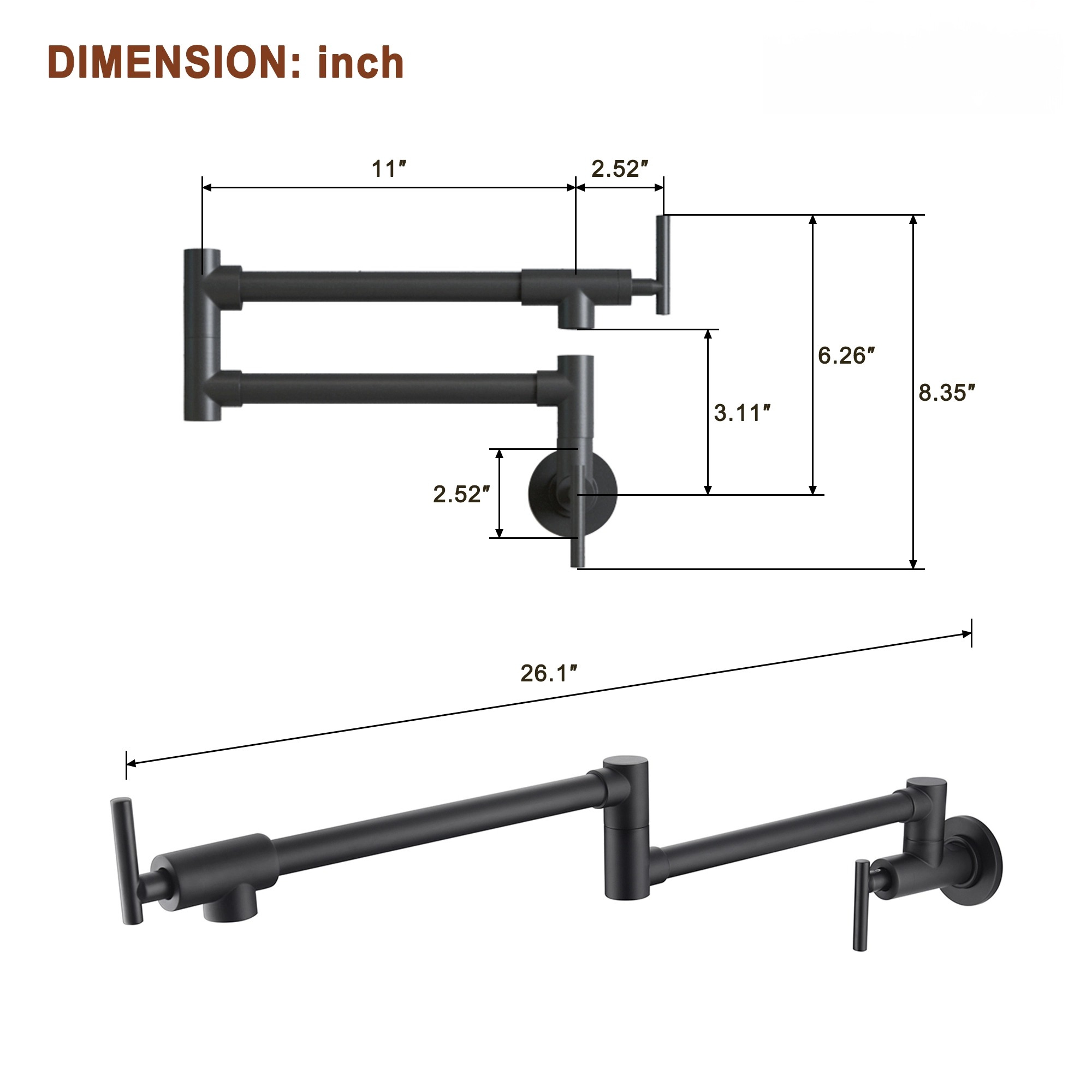 Modern Style Pot Filler Kitchen Faucet with 360° Swivel Spout