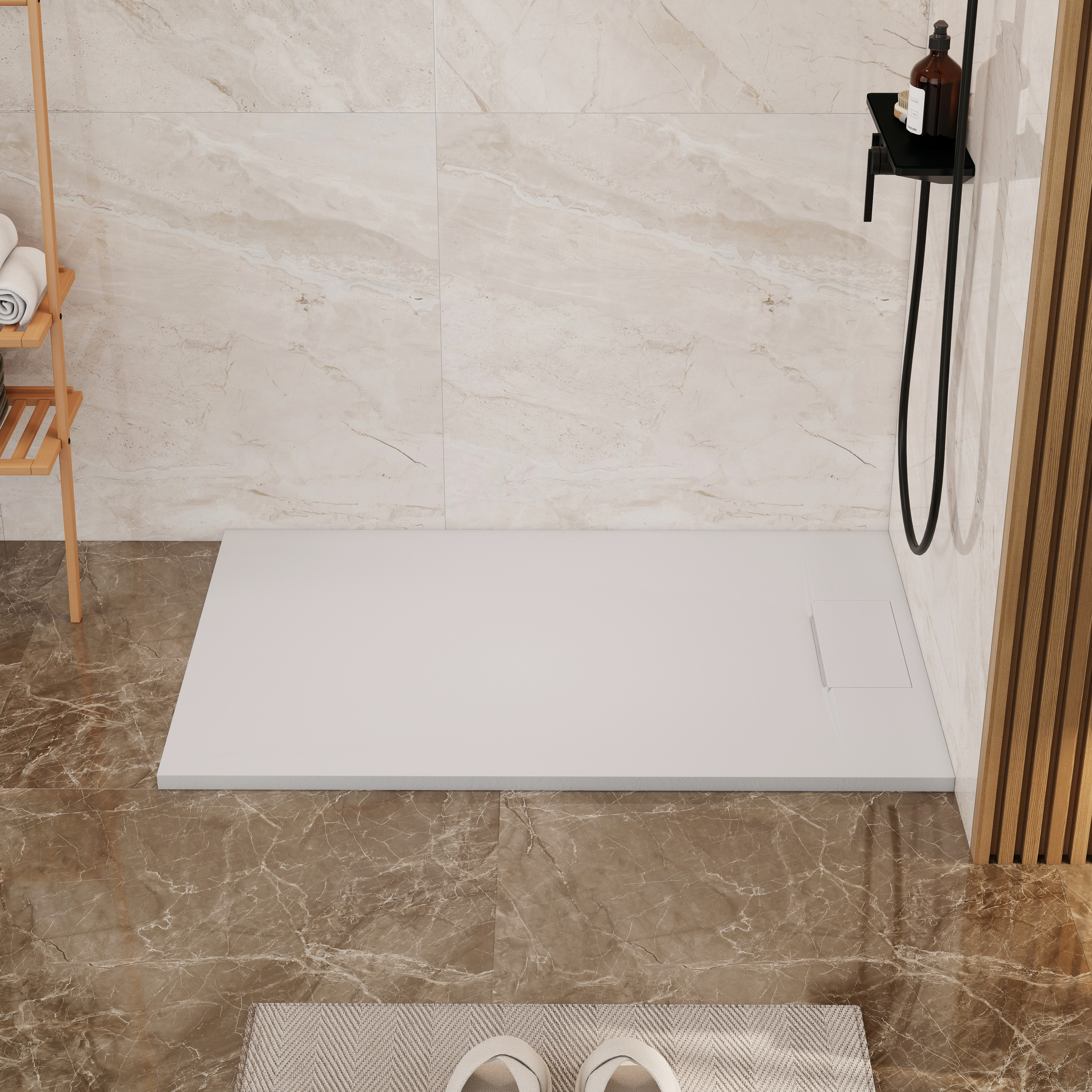 European-Style SMC Shower Base with Anti-Slip Design in Black or White