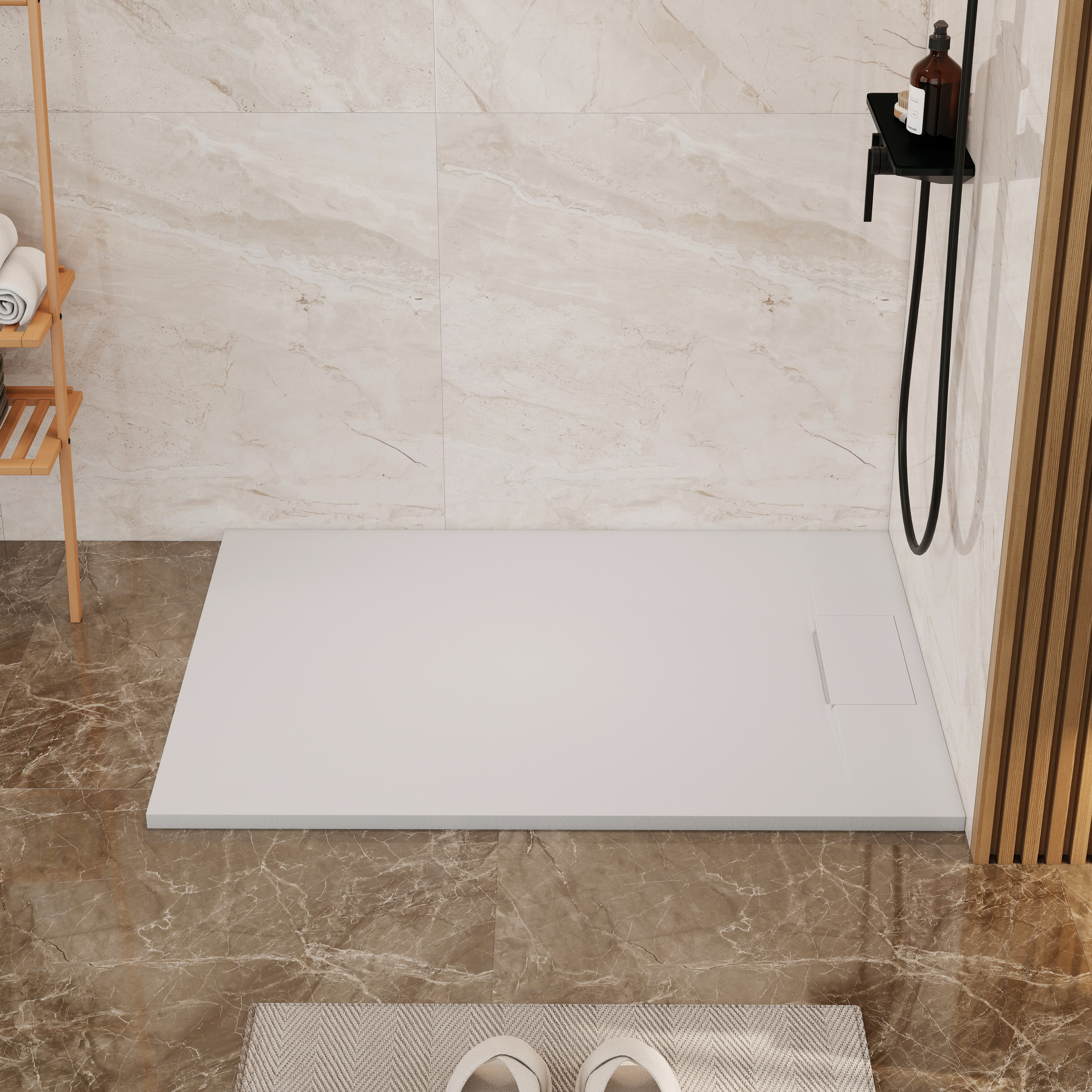 European-Style SMC Shower Base with Anti-Slip Design in Black or White
