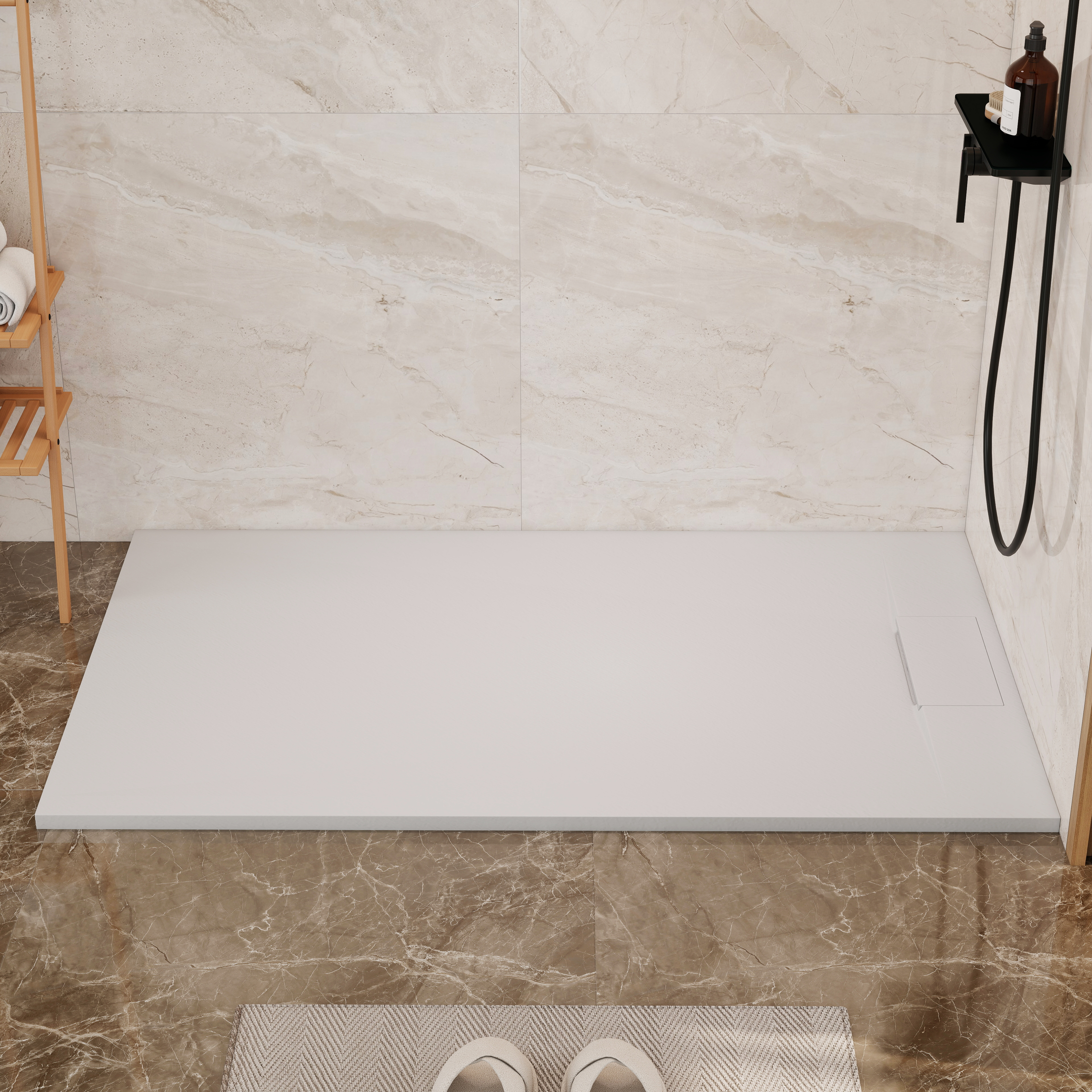European-Style SMC Shower Base with Anti-Slip Design in Black or White