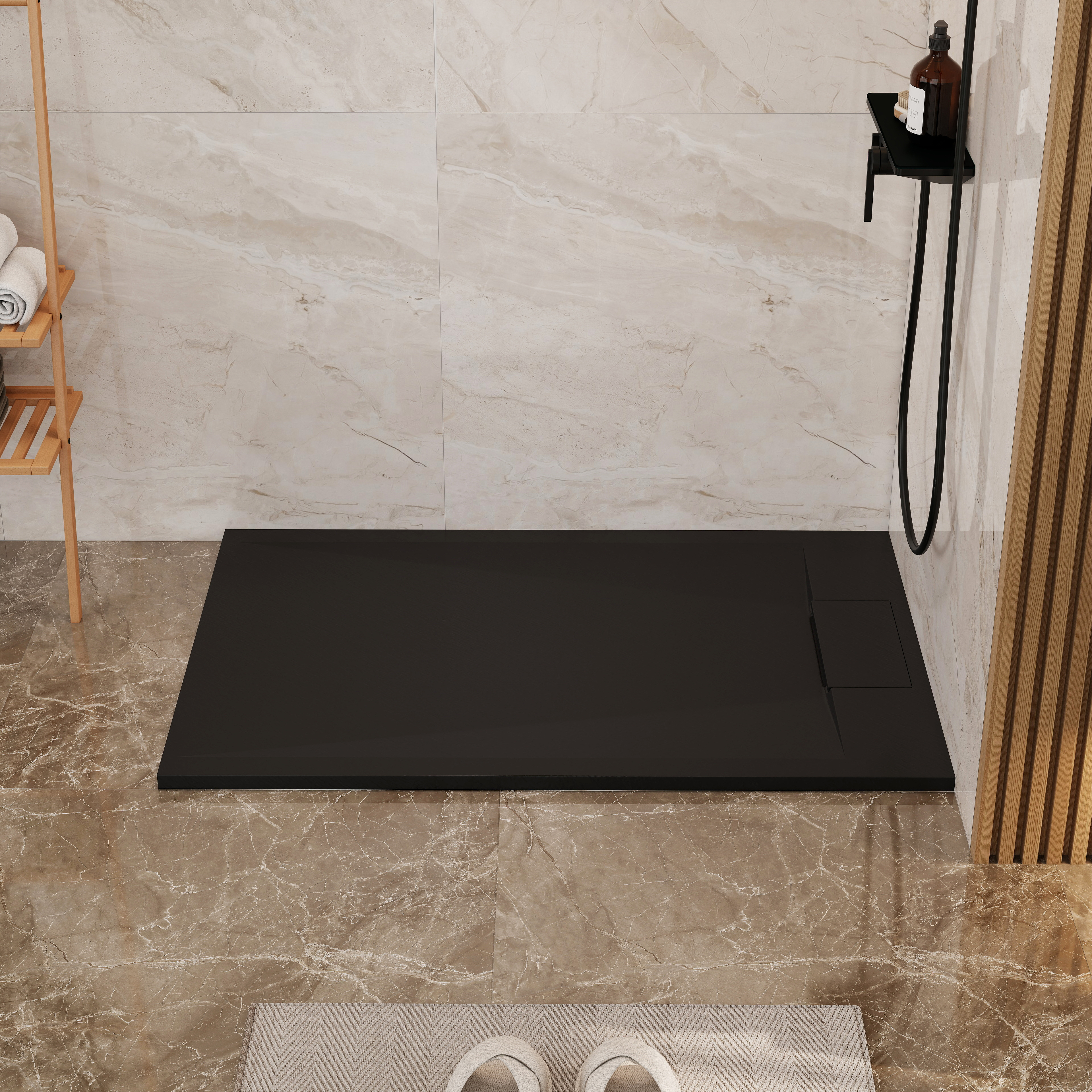 European-Style SMC Shower Base with Anti-Slip Design in Black or White