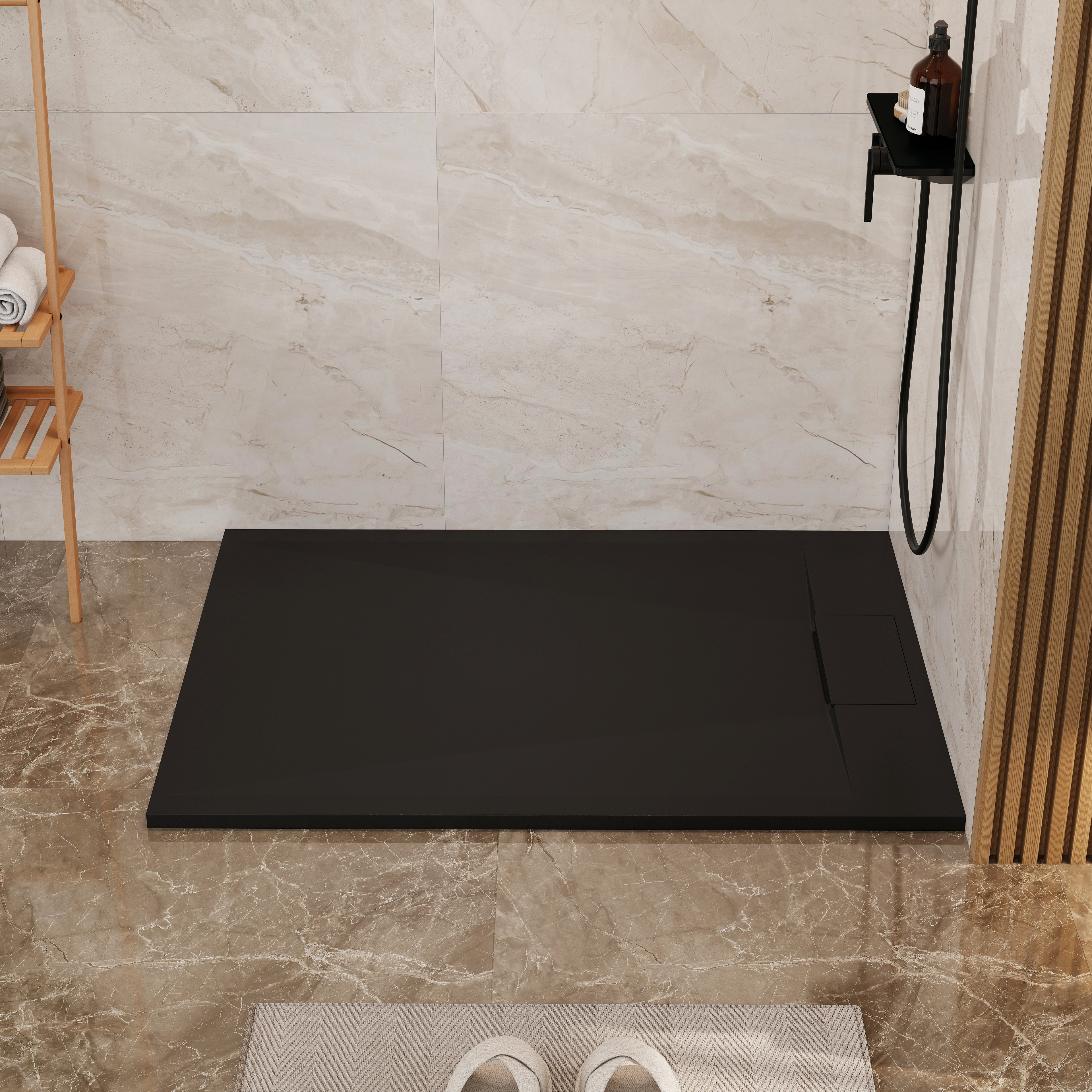 European-Style SMC Shower Base with Anti-Slip Design in Black or White