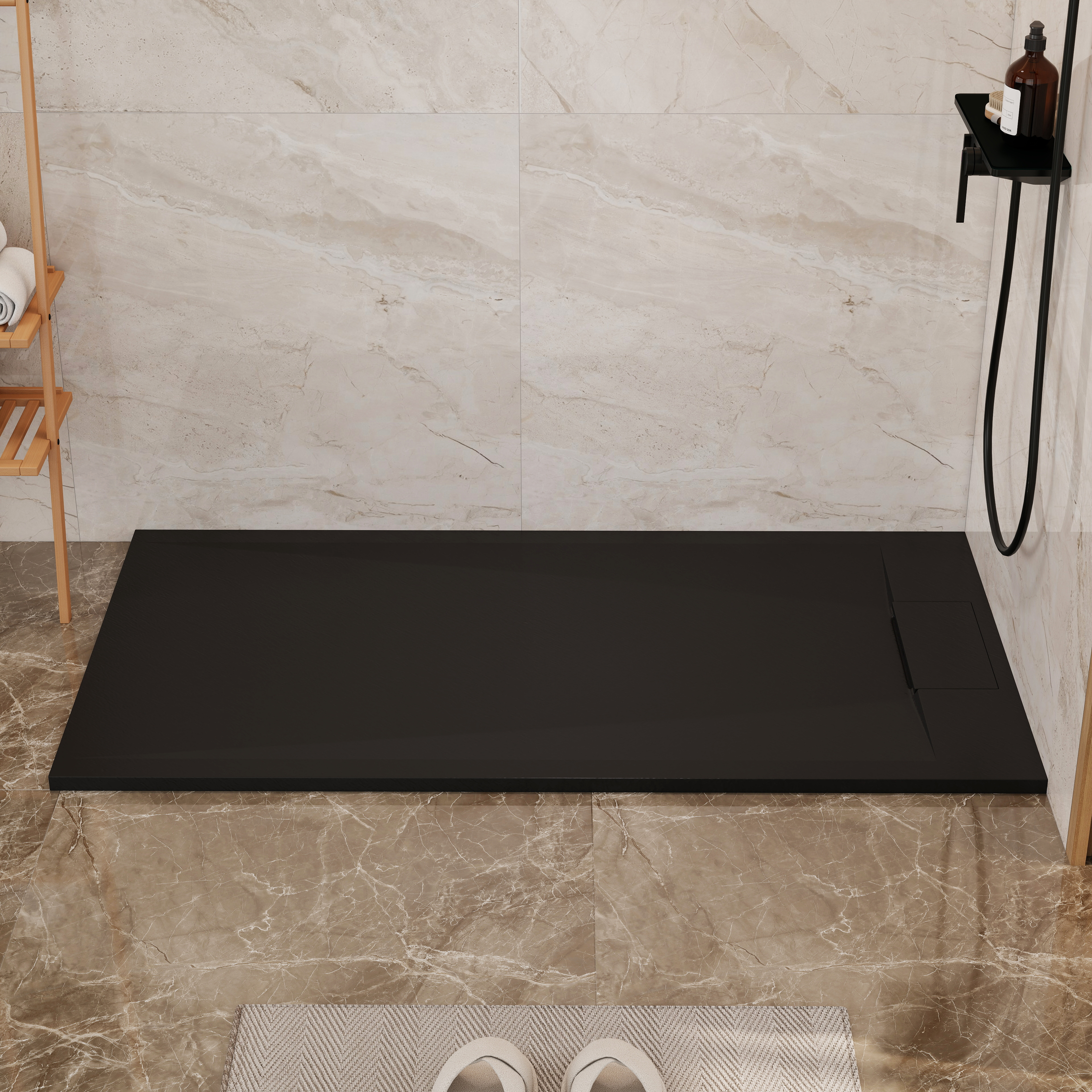 European-Style SMC Shower Base with Anti-Slip Design in Black or White