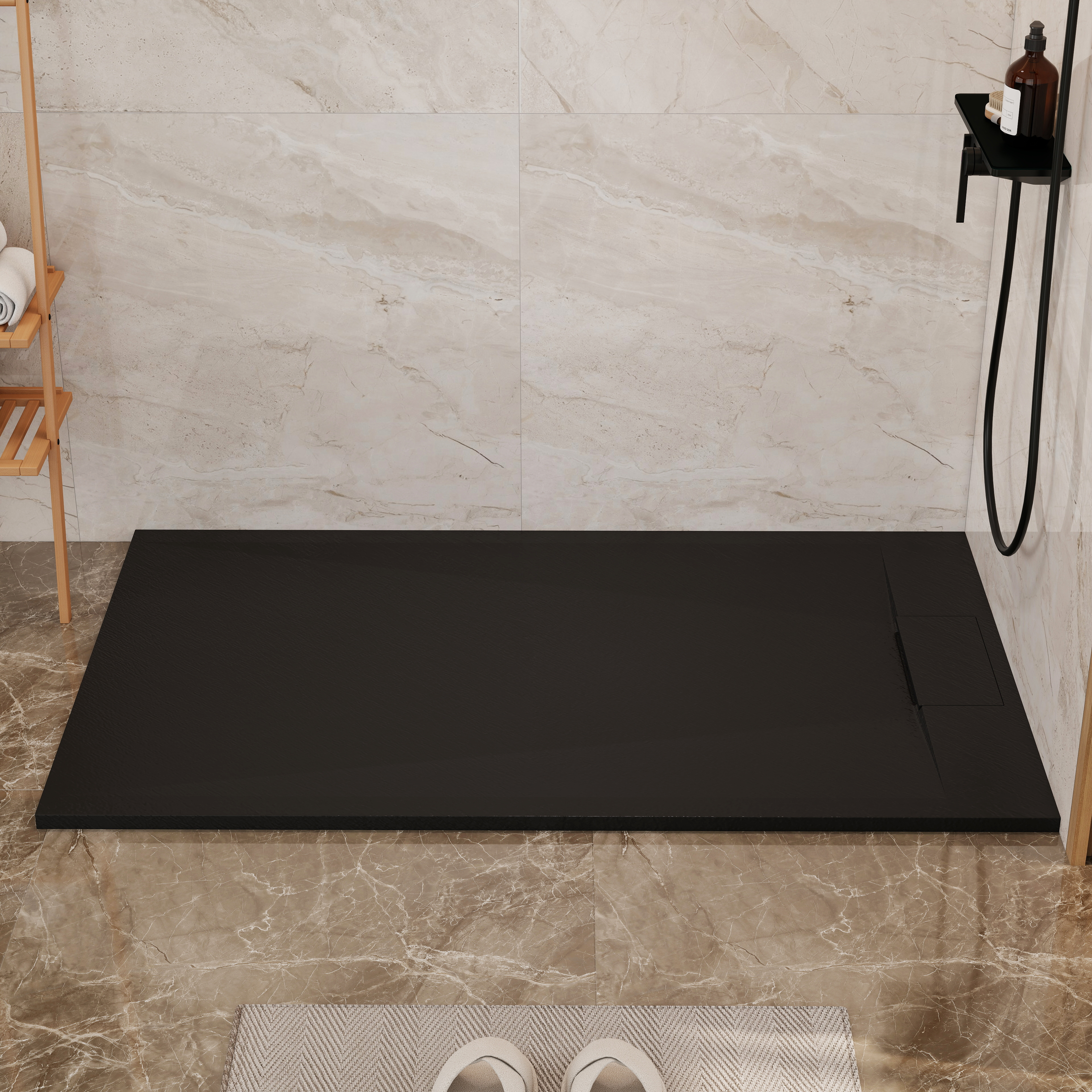 European-Style SMC Shower Base with Anti-Slip Design in Black or White