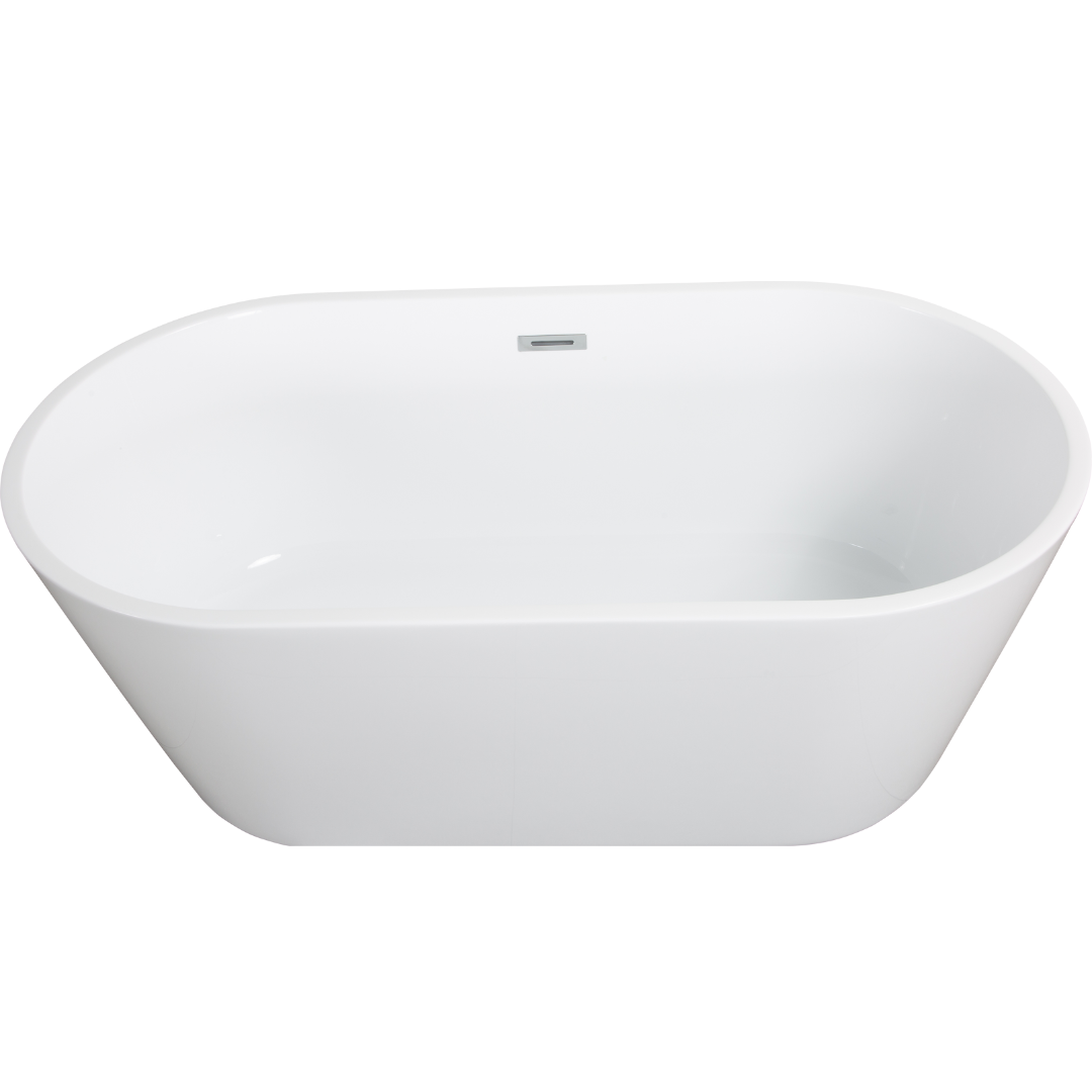 63" Luxury Glossy White Acrylic Freestanding Soaking Bathtub with Chrome Overflow and Drain, Mineral Composite Bathtubs