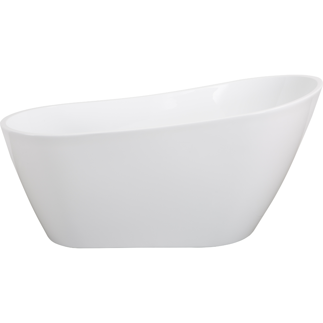 55" Acrylic Freestanding Bathtub Contemporary Soaking Tub with Overflow in High-Gloss White, Mineral Composite Bathtubs