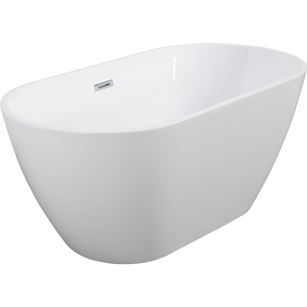 55" Glossy White Acrylic Freestanding Soaking Bathtub with Chrome Overflow and Drain, cUPC Certified