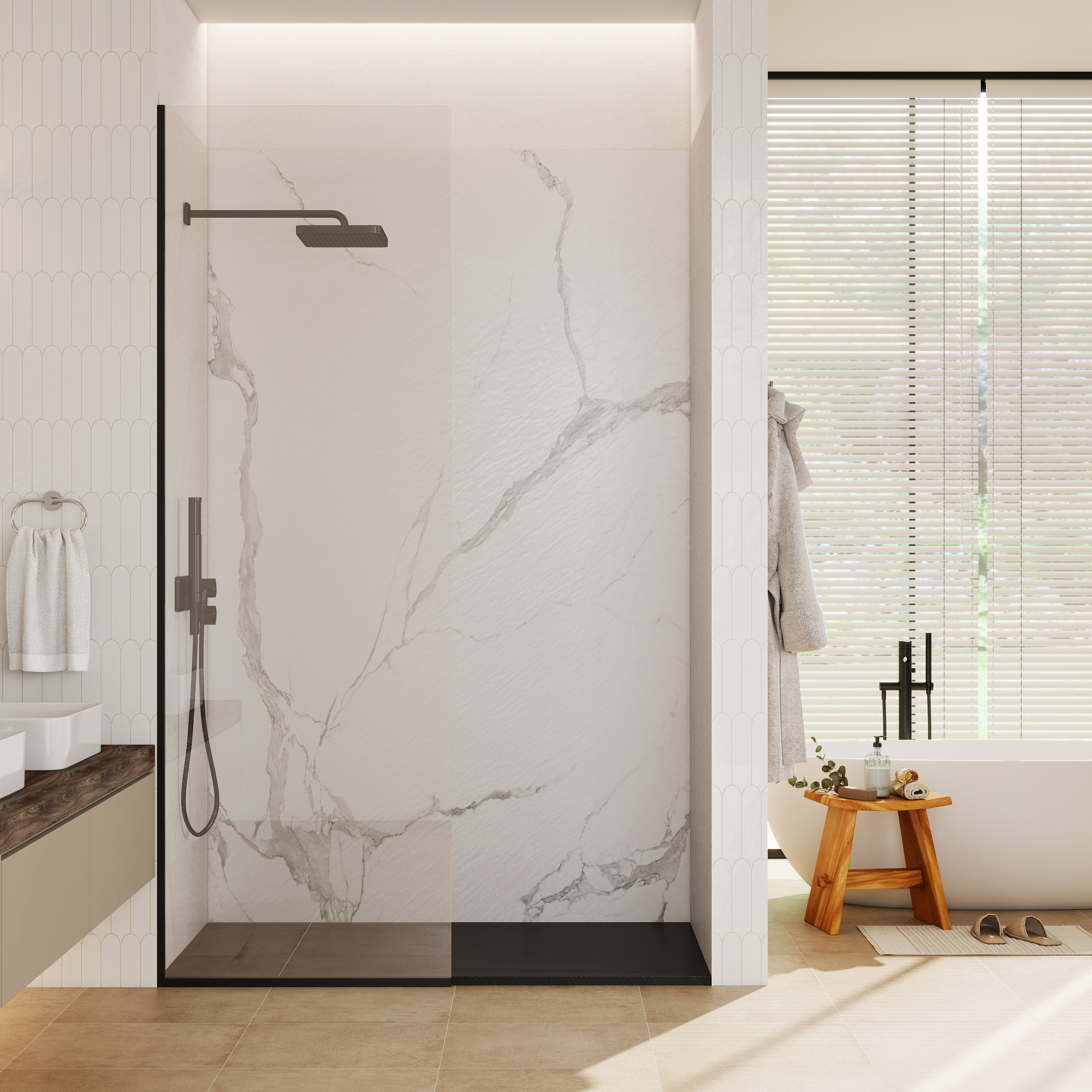 European-Style SMC Shower Base with Anti-Slip Design in Black or White