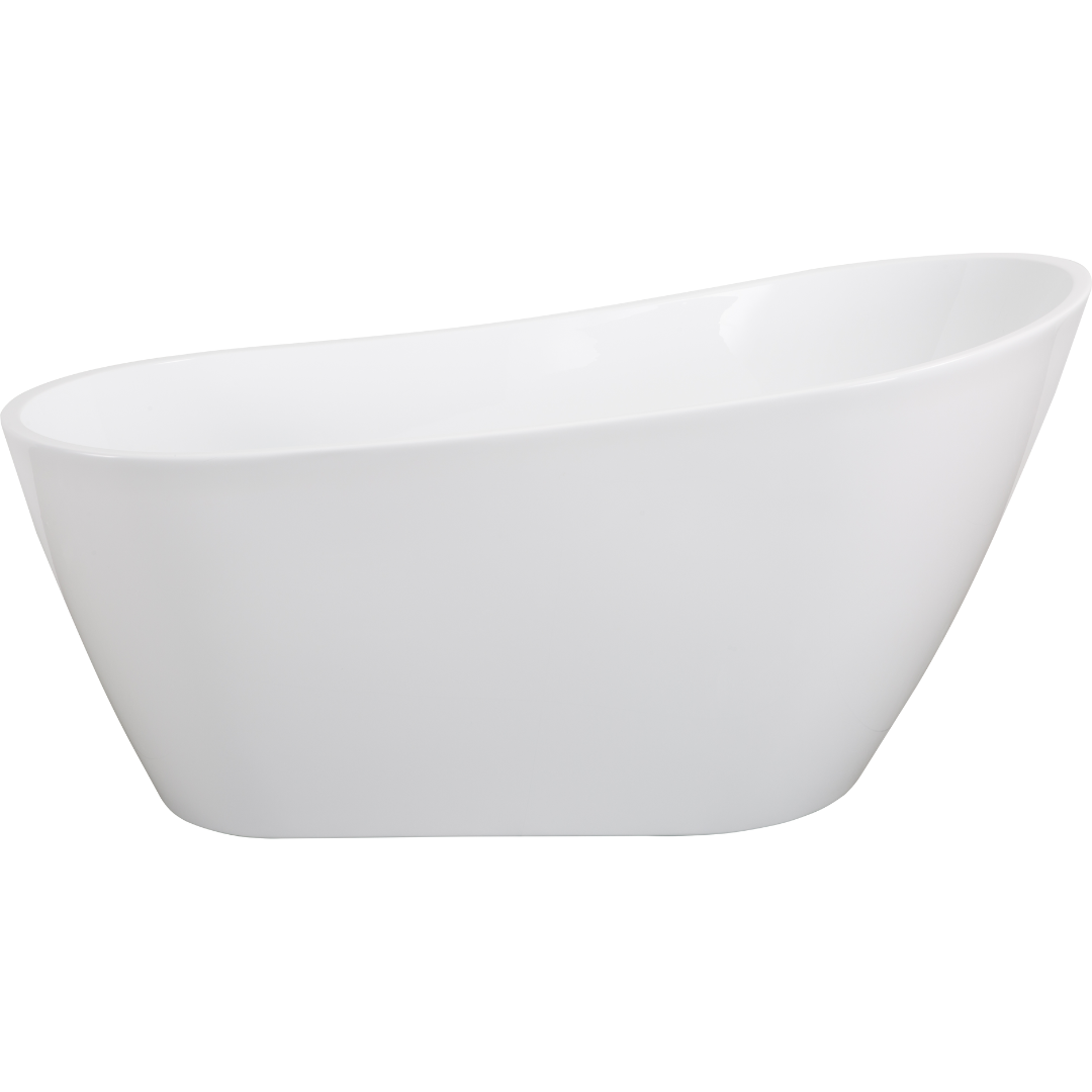 63" Contemporary High-Gloss Acrylic Freestanding Soaking Bathtub with Chrome Overflow in White
