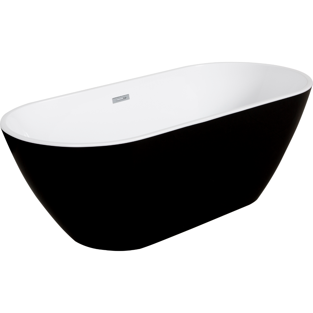59" Lustrous Black Acrylic Freestanding Soaking Tub with Chrome Overflow and Drain, cUPC Certified, Mineral Composite Bathtubs