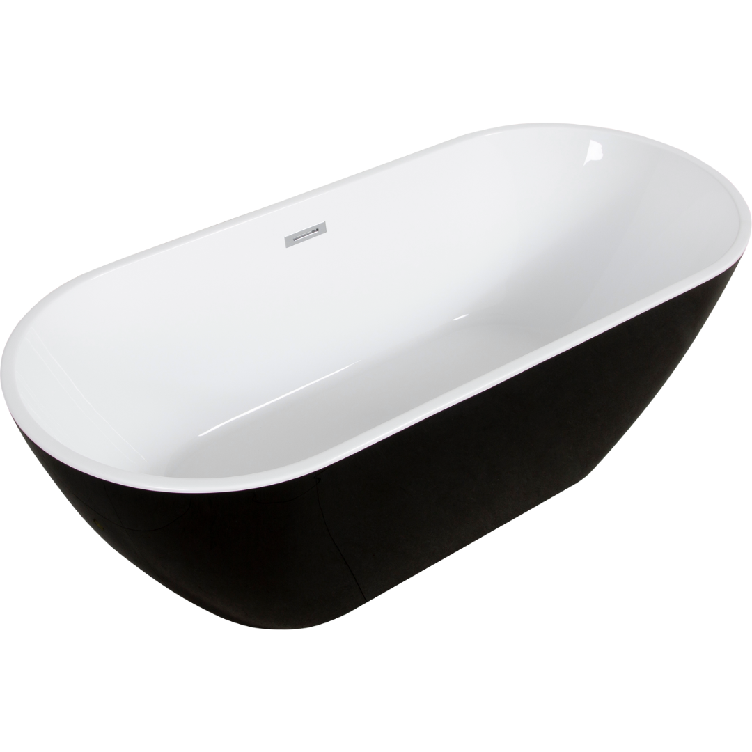 59" Acrylic Freestanding Soaking Bathtub with Chrome Overflow and Drain in Black
