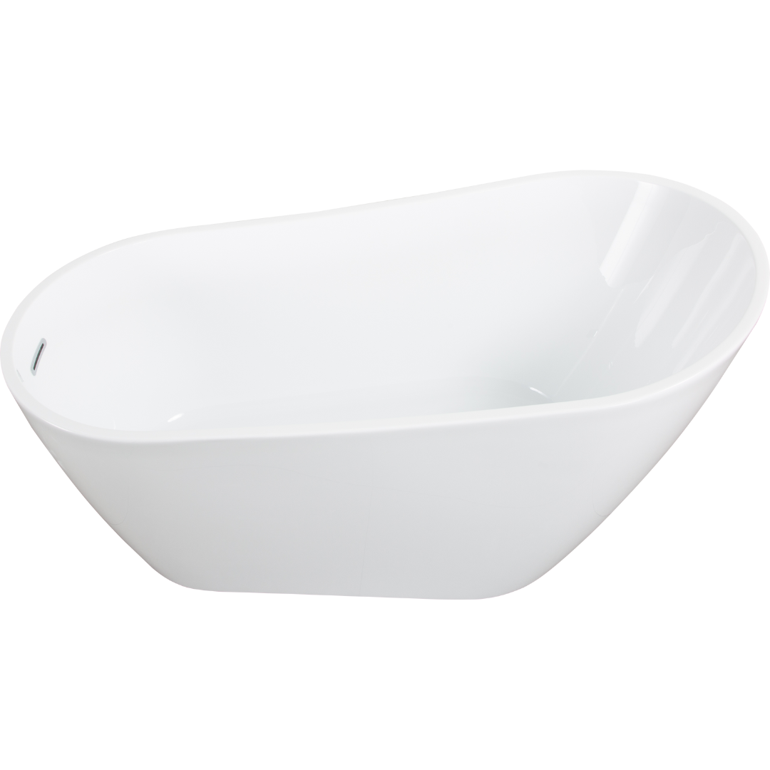 59" Glossy Acrylic Freestanding Soaking Tub with Chrome Overflow and Drain, 60-Gallon Water Capacity, Durable Mineral Composite Bathtubs