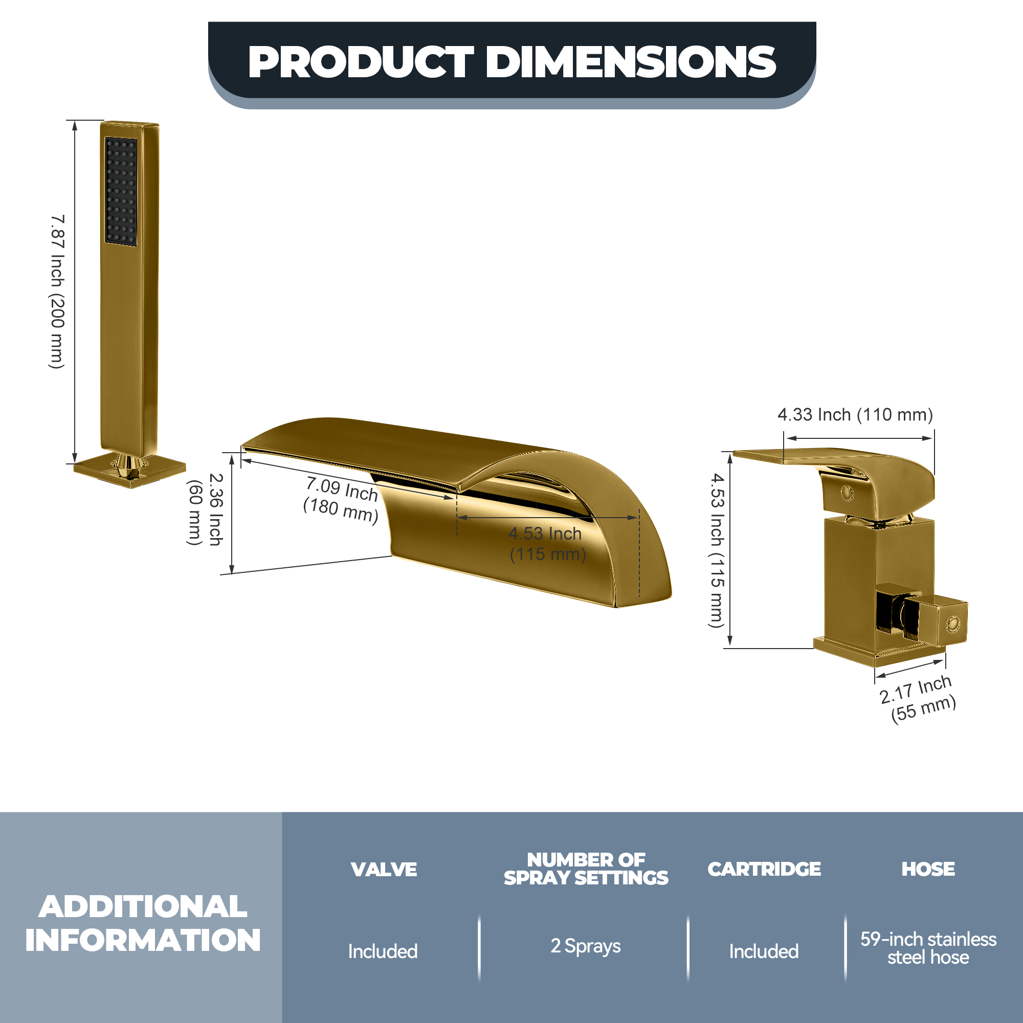 Waterfall Tub Faucet with Handheld Shower Head for Bathtub