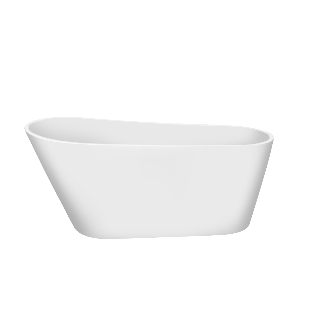 55" Acrylic Freestanding Tub with Bottom Anti-Slip Feature,  High-Gloss White Finish, Mineral Composite Bathtubs