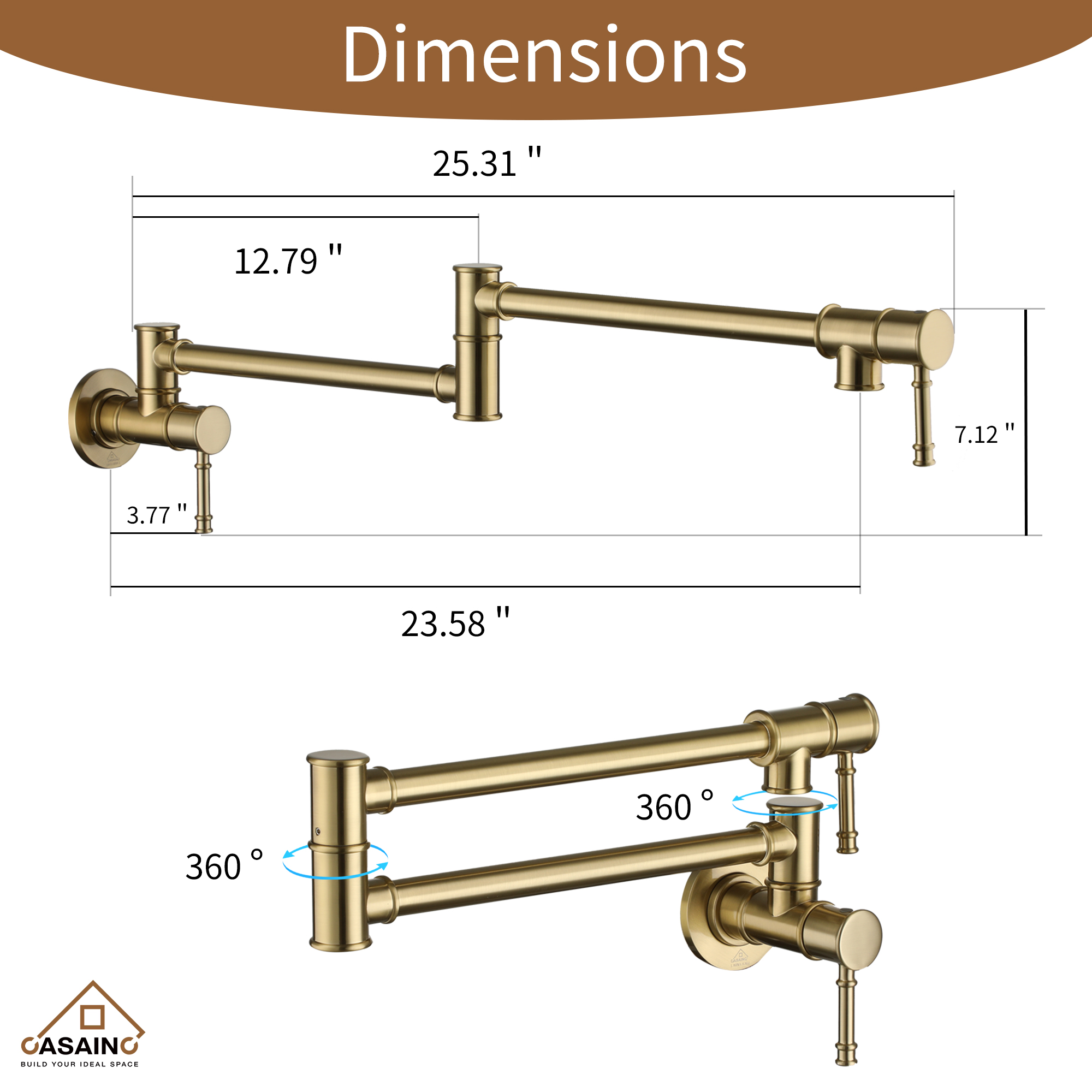 Space-Saving Wall-Mounted Pot Filler with Double Handles and Folding Design