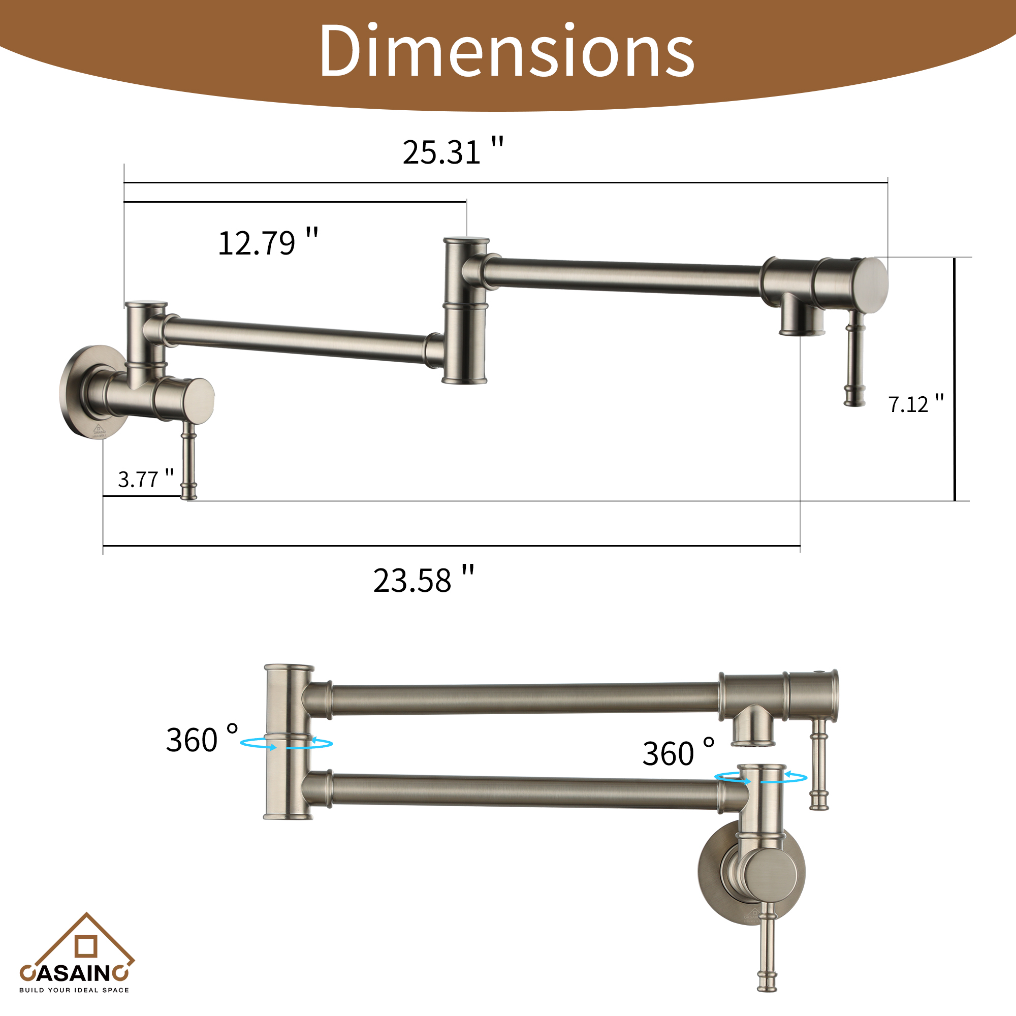 Space-Saving Wall-Mounted Pot Filler with Double Handles and Folding Design