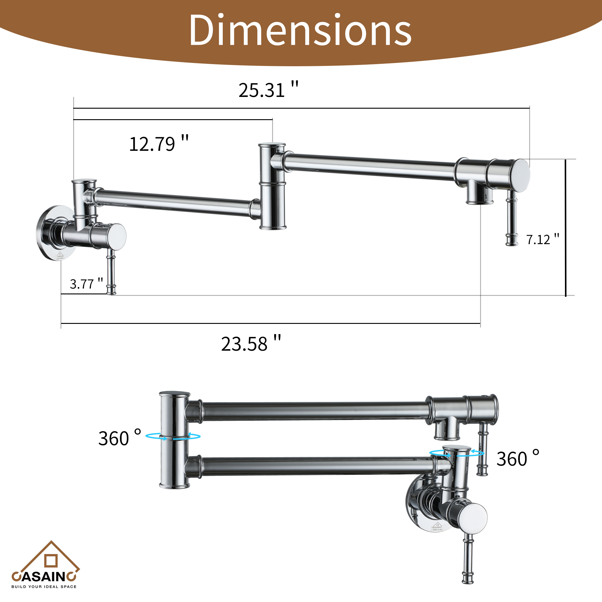 Space-Saving Wall-Mounted Pot Filler with Double Handles and Folding Design