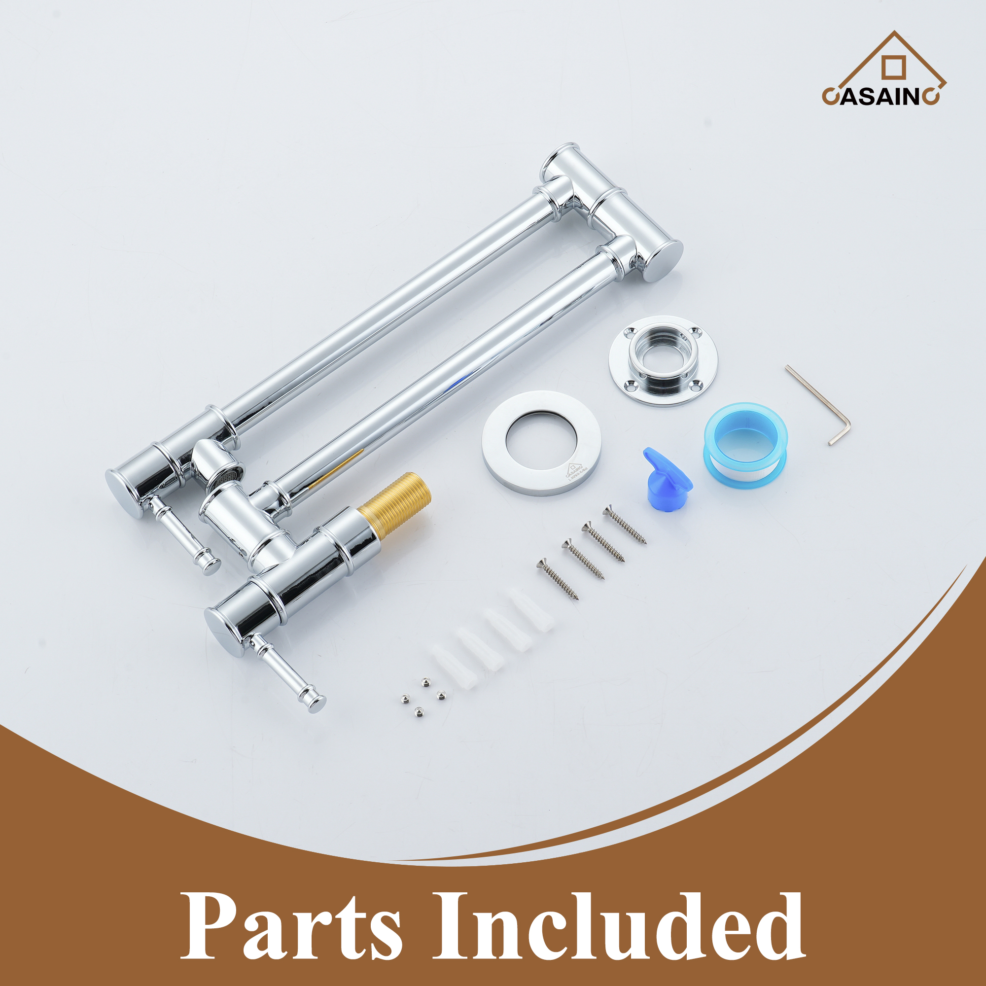 Space-Saving Wall-Mounted Pot Filler with Double Handles and Folding Design