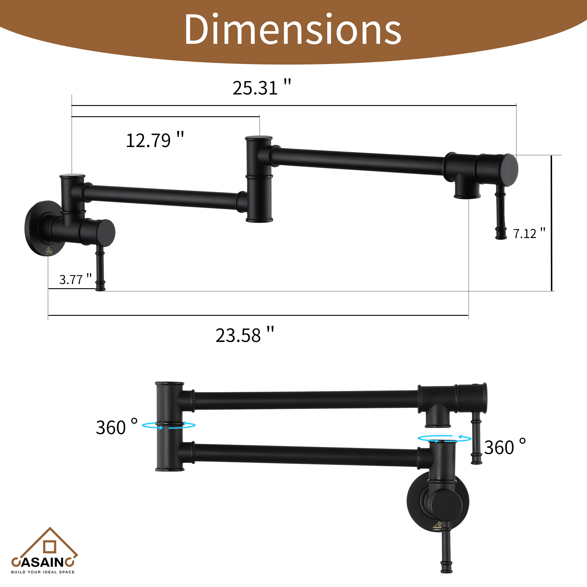 Space-Saving Wall-Mounted Pot Filler with Double Handles and Folding Design
