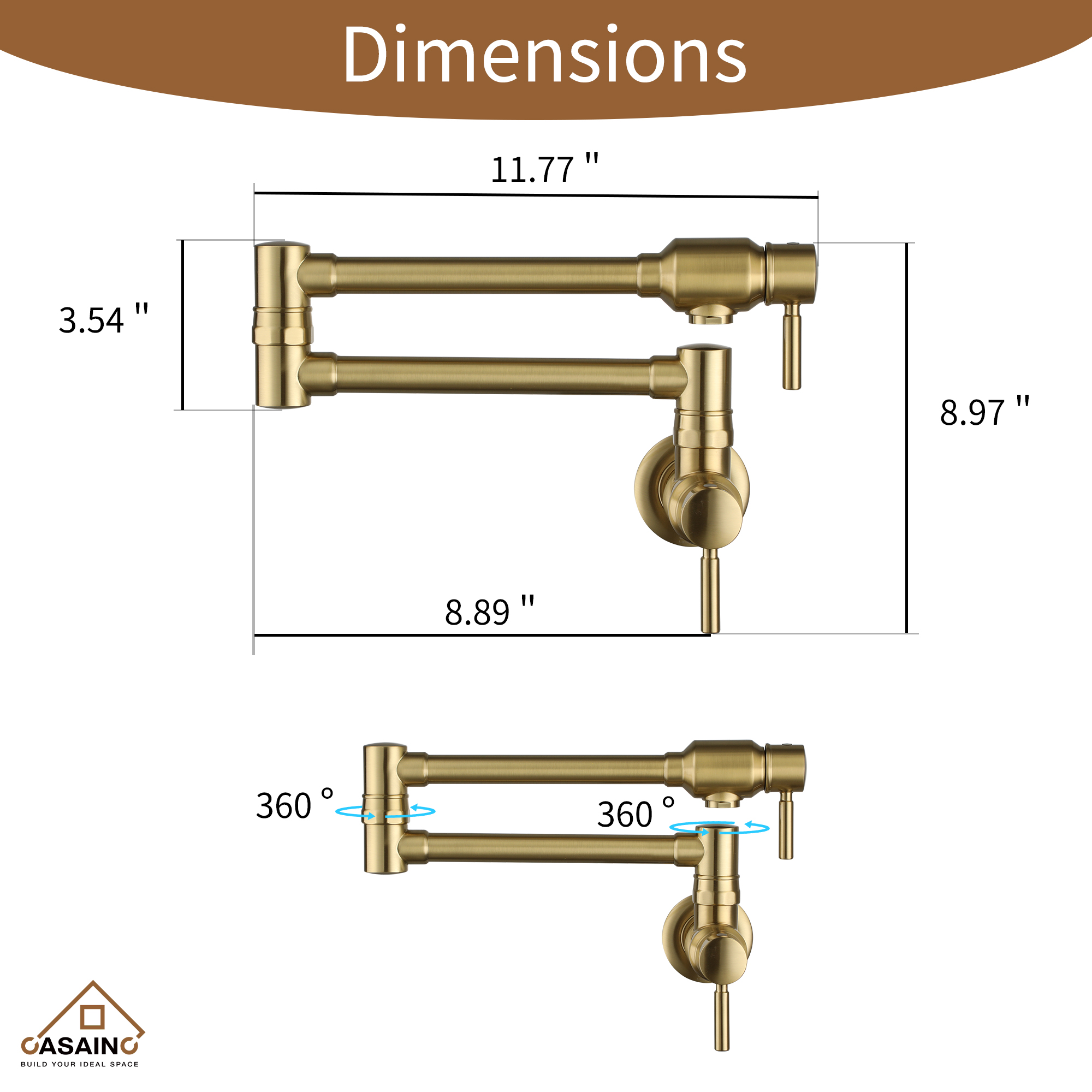 Double Handles Wall-Mounted Folding Pot Filler Space-Saving