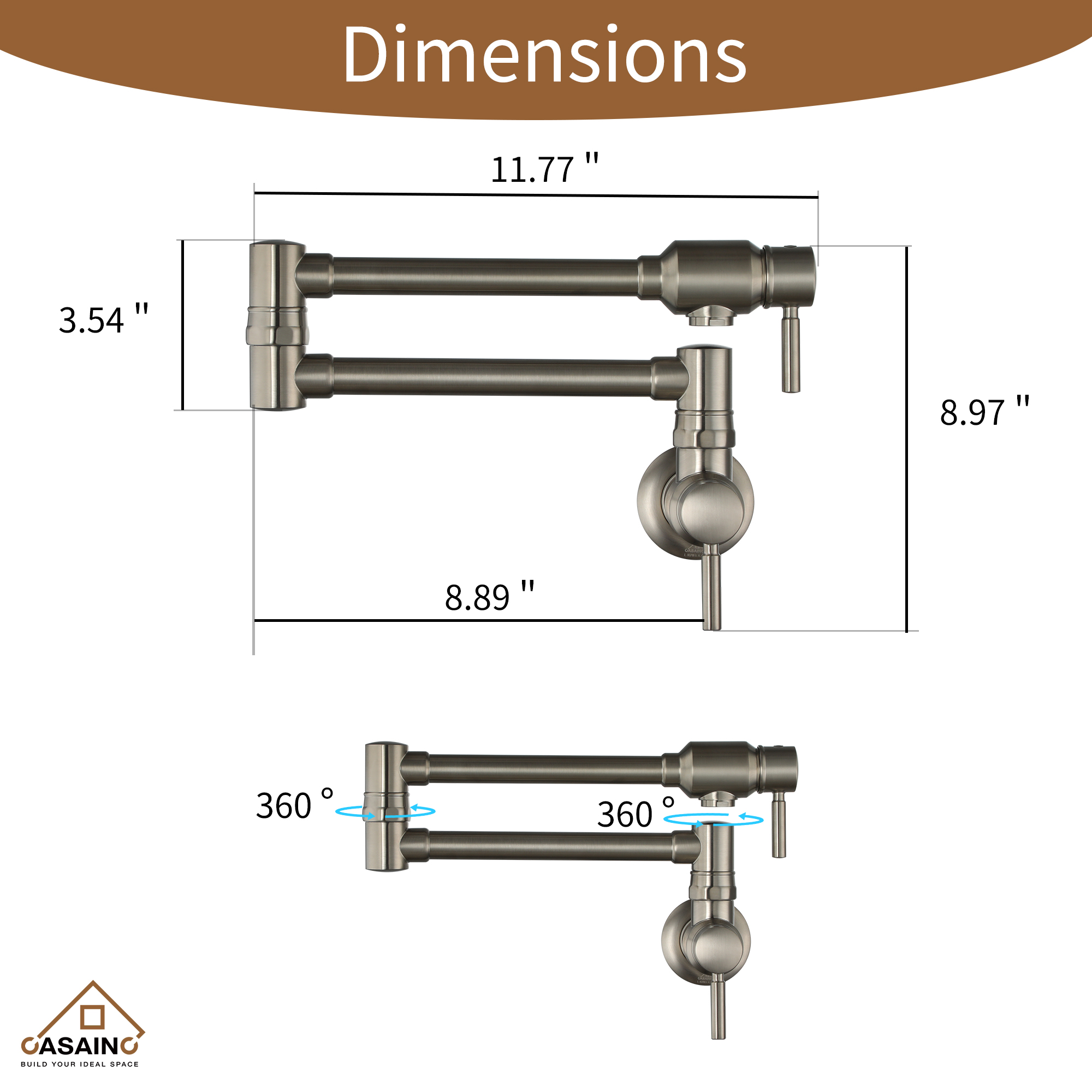 Double Handles Wall-Mounted Folding Pot Filler Space-Saving