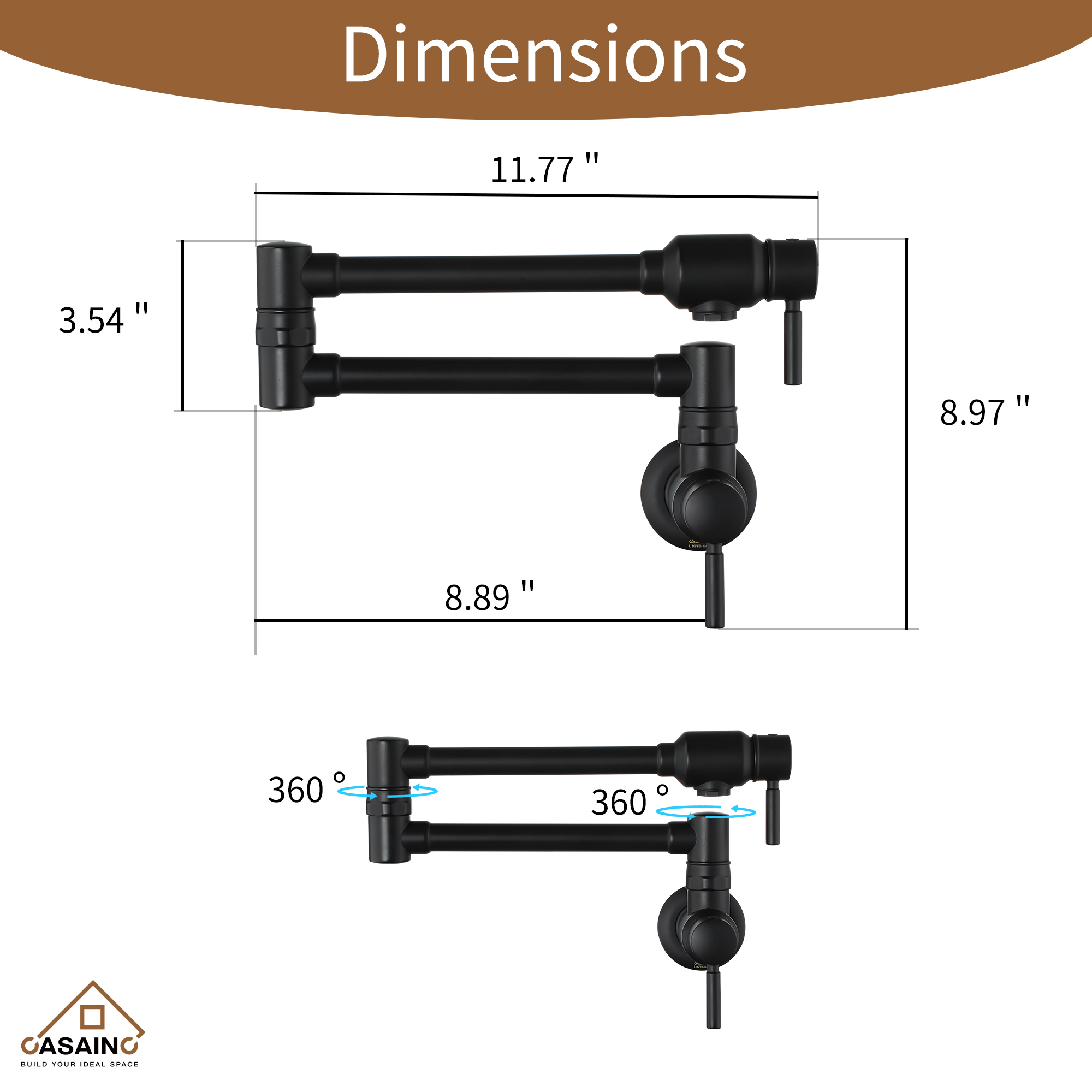 Double Handles Wall-Mounted Folding Pot Filler Space-Saving