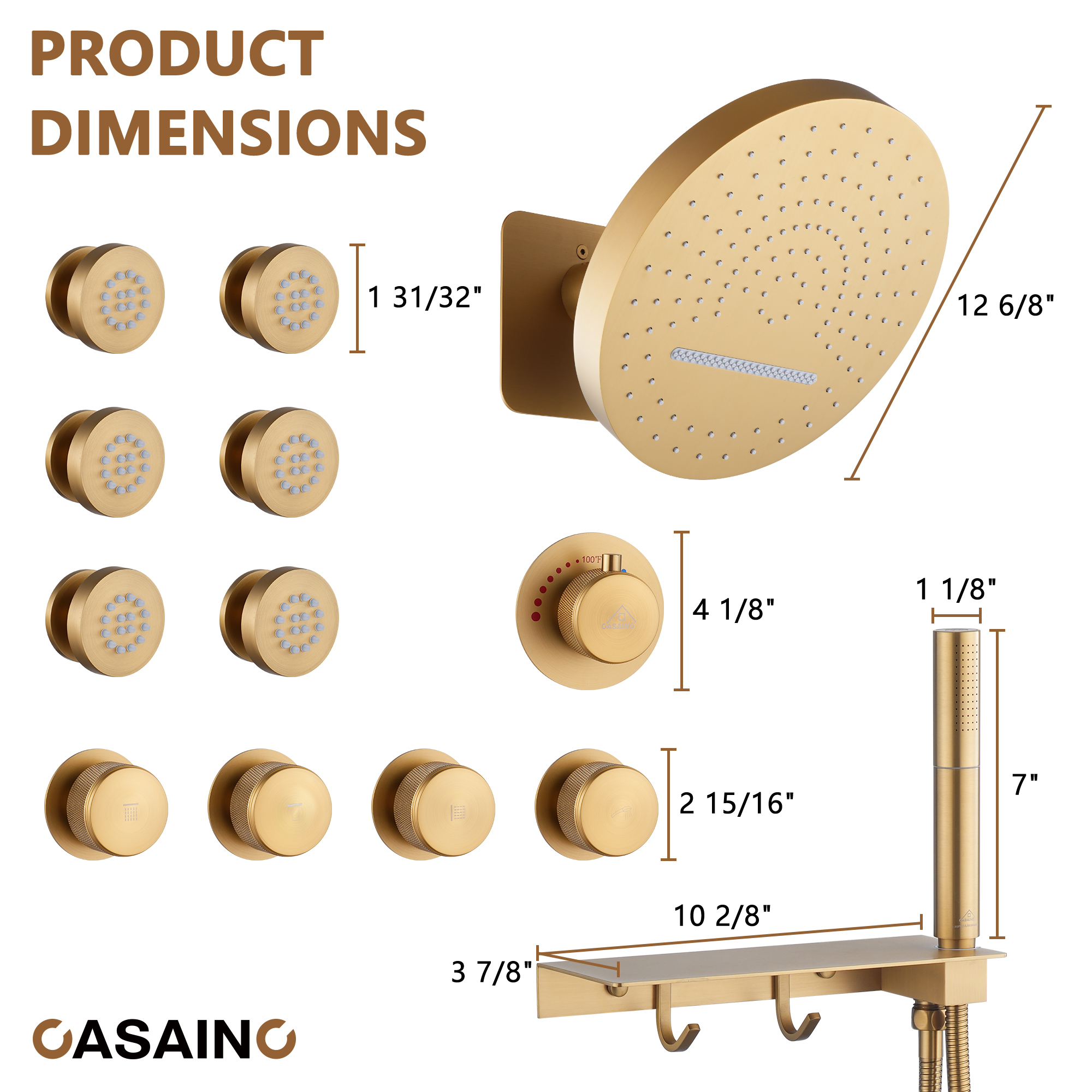 12" Adjustable Shower Head With Shelf Shower System, Hand Shower With Spray Gun Function